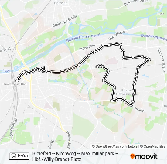 E-65 Bus Line Map