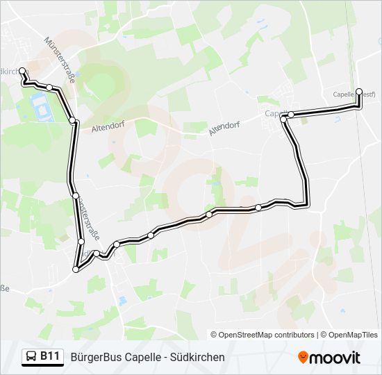 Автобус B11: карта маршрута