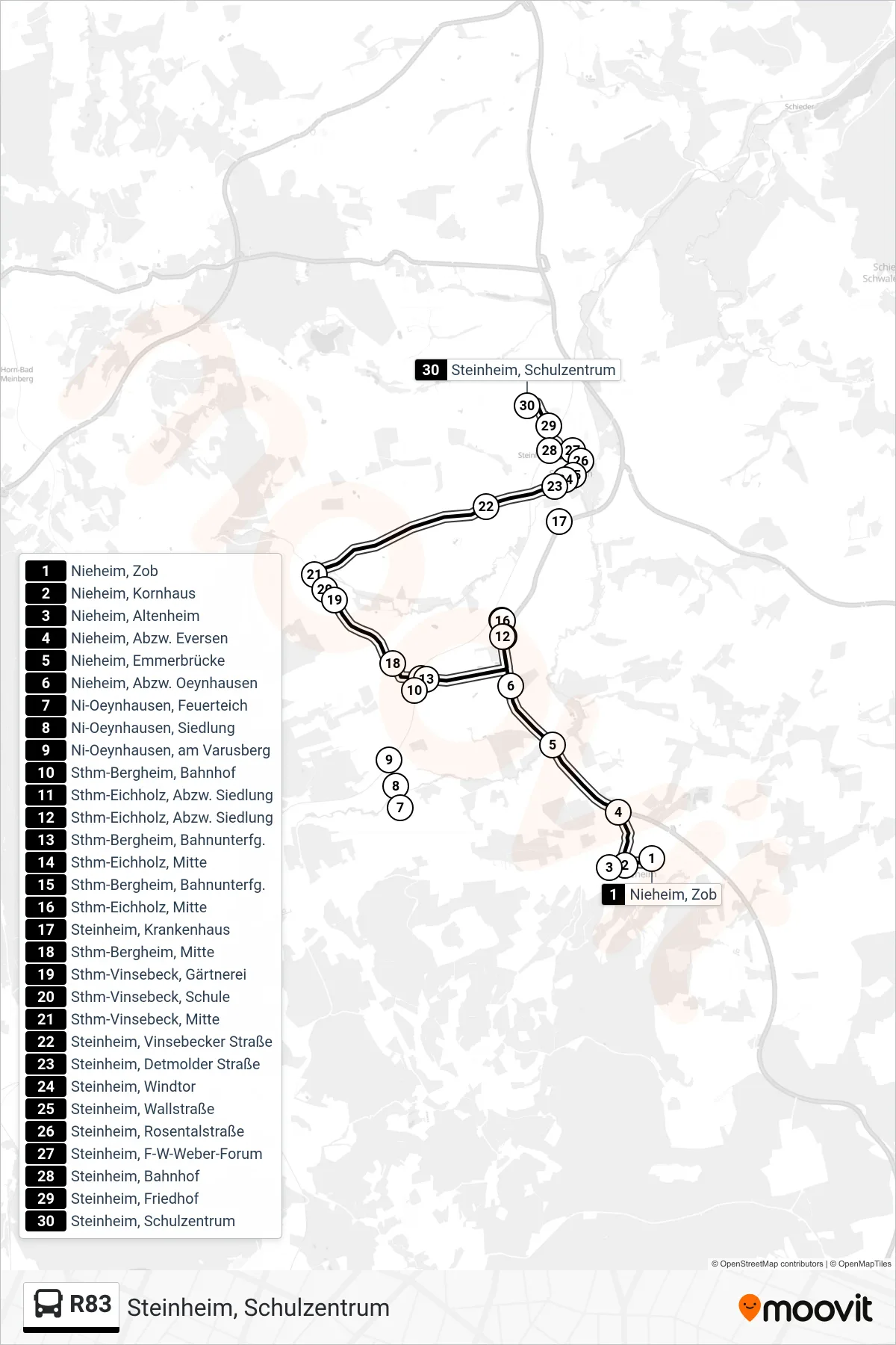 R83 bus Line (Steinheim, Schulzentrum) route and stops on a map