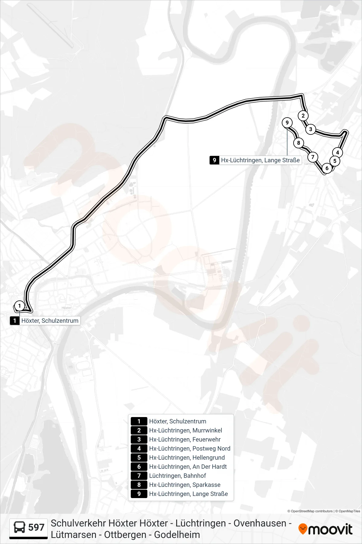 Linie 597 (Bus) Richtung Hx-Lüchtringen, Lange Straße: Route und Haltestellen auf der Karte
