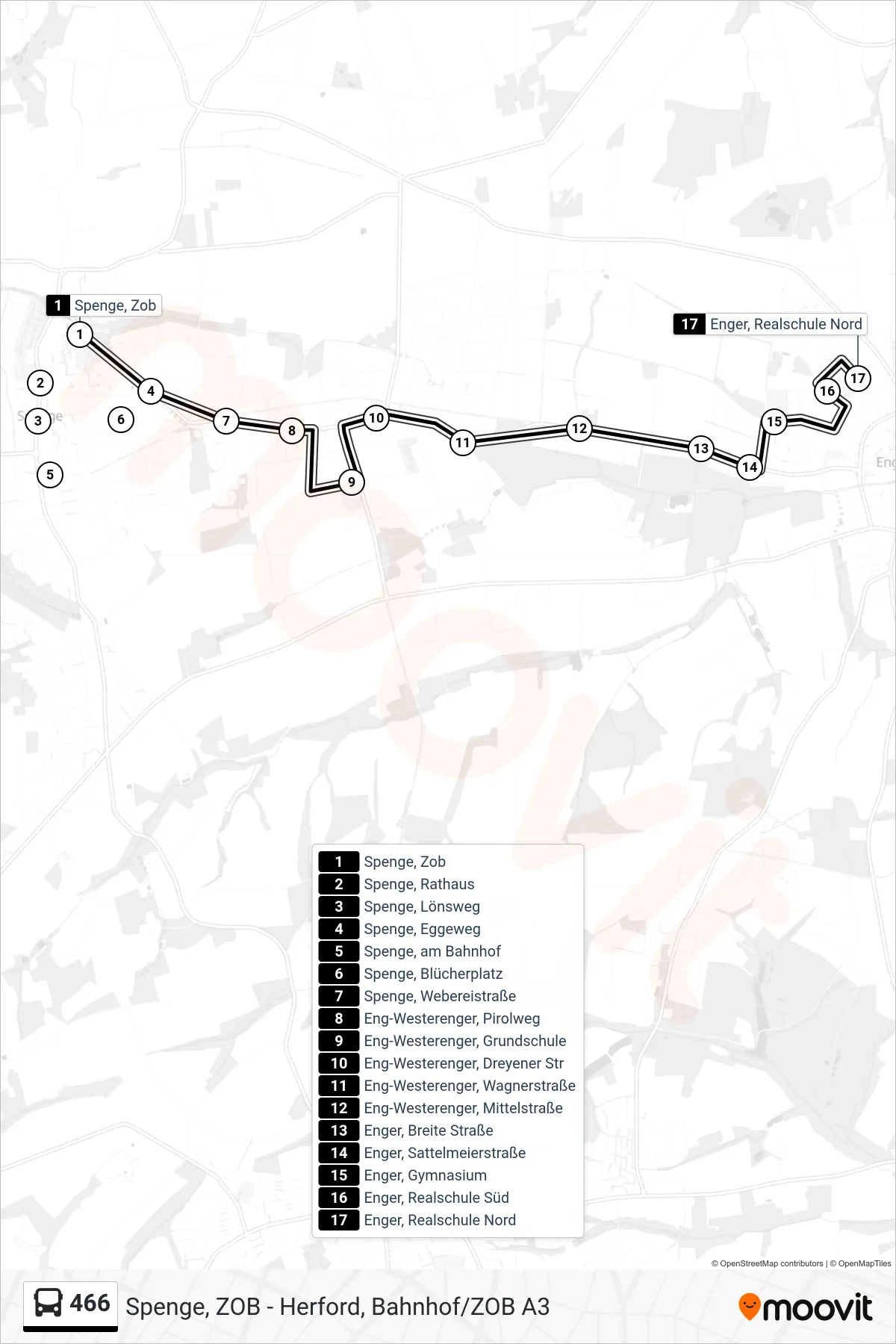 Linie 466 (Bus) Richtung Enger, Realschule Nord: Route und Haltestellen auf der Karte