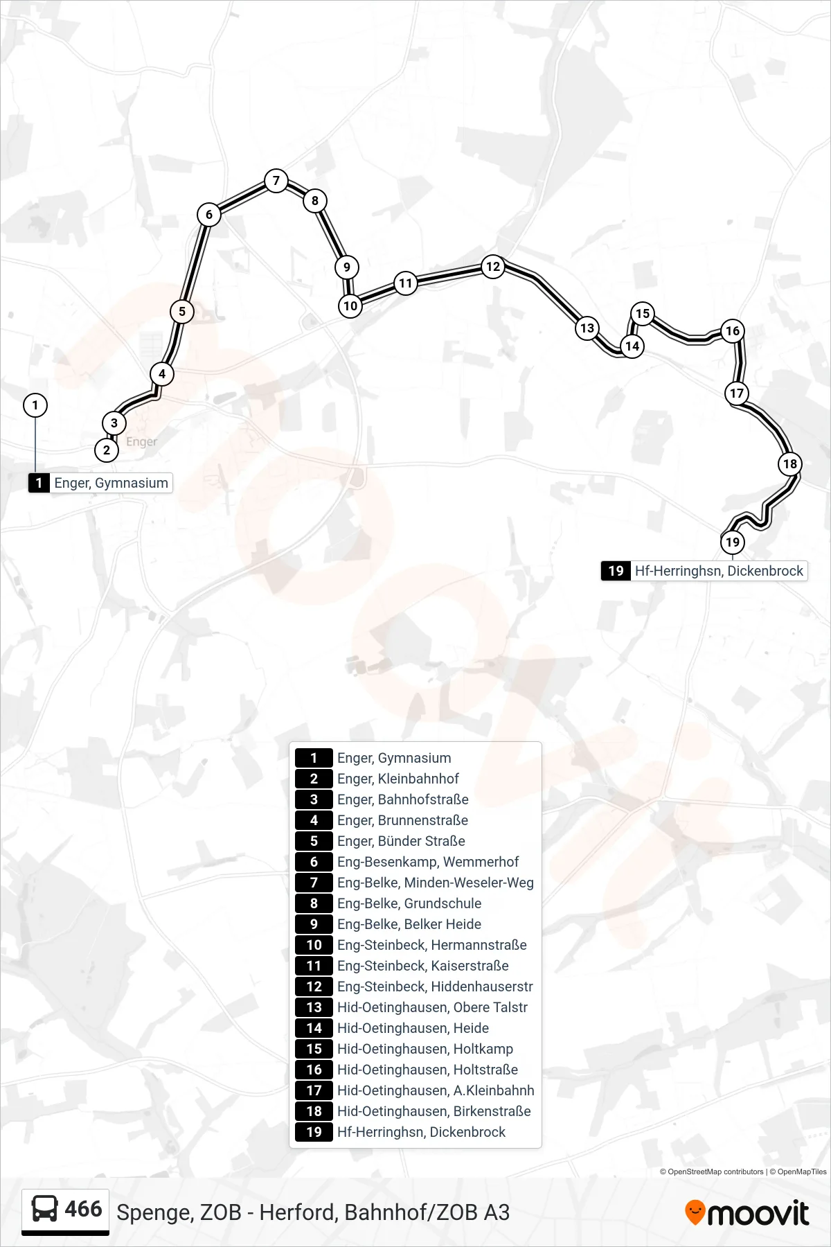 466 bus Line (Hf-Herringhsn, Dickenbrock) route and stops on a map