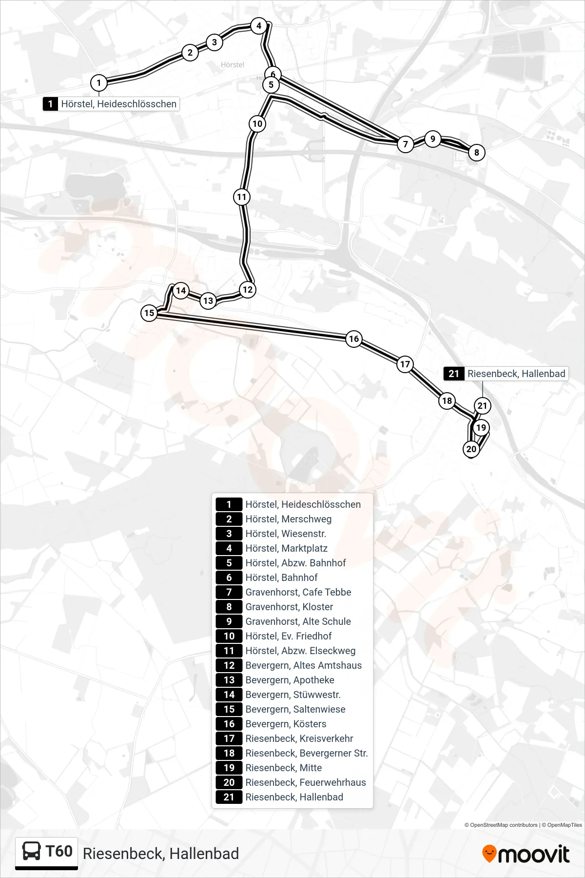 Linie T60 (Bus) Richtung Riesenbeck, Hallenbad: Route und Haltestellen auf der Karte