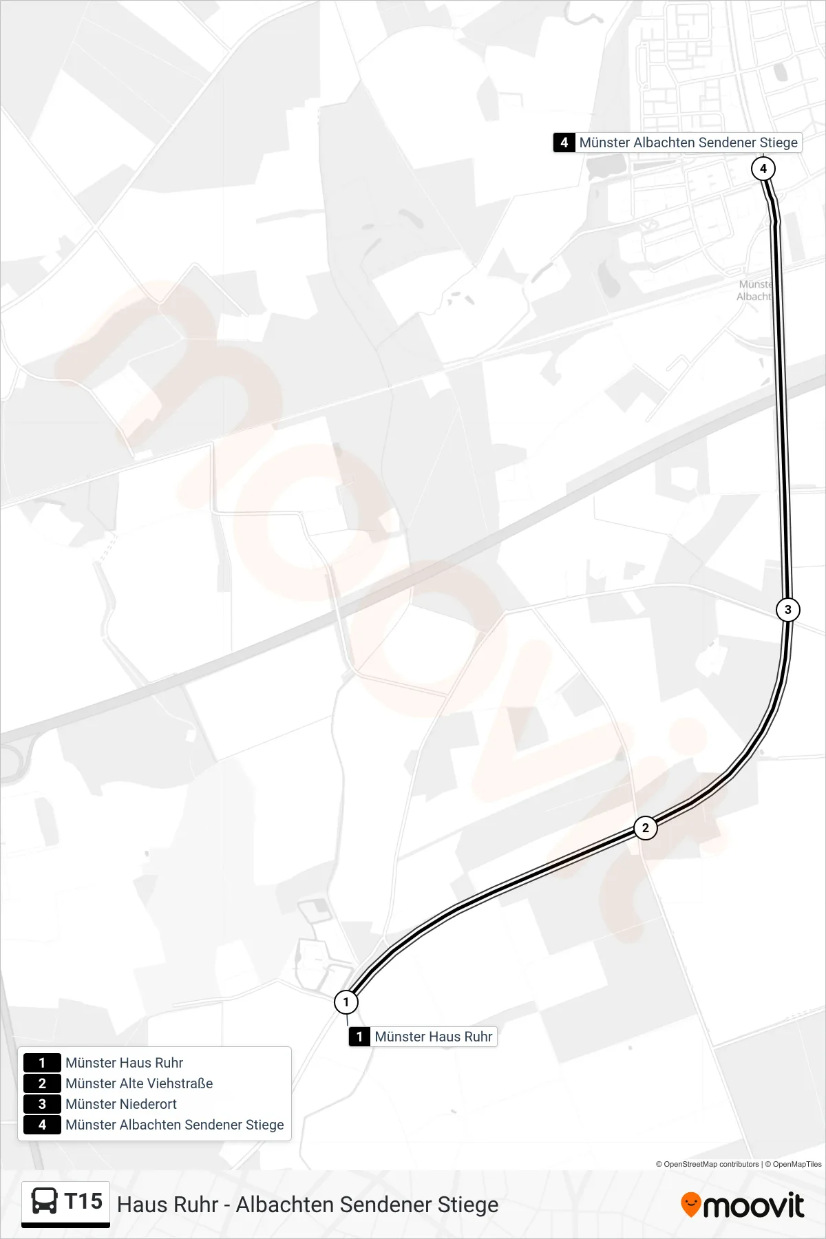 T15 bus Line (Taxibus) route and stops on a map