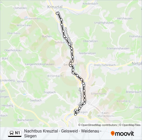 Автобус N1: карта маршрута