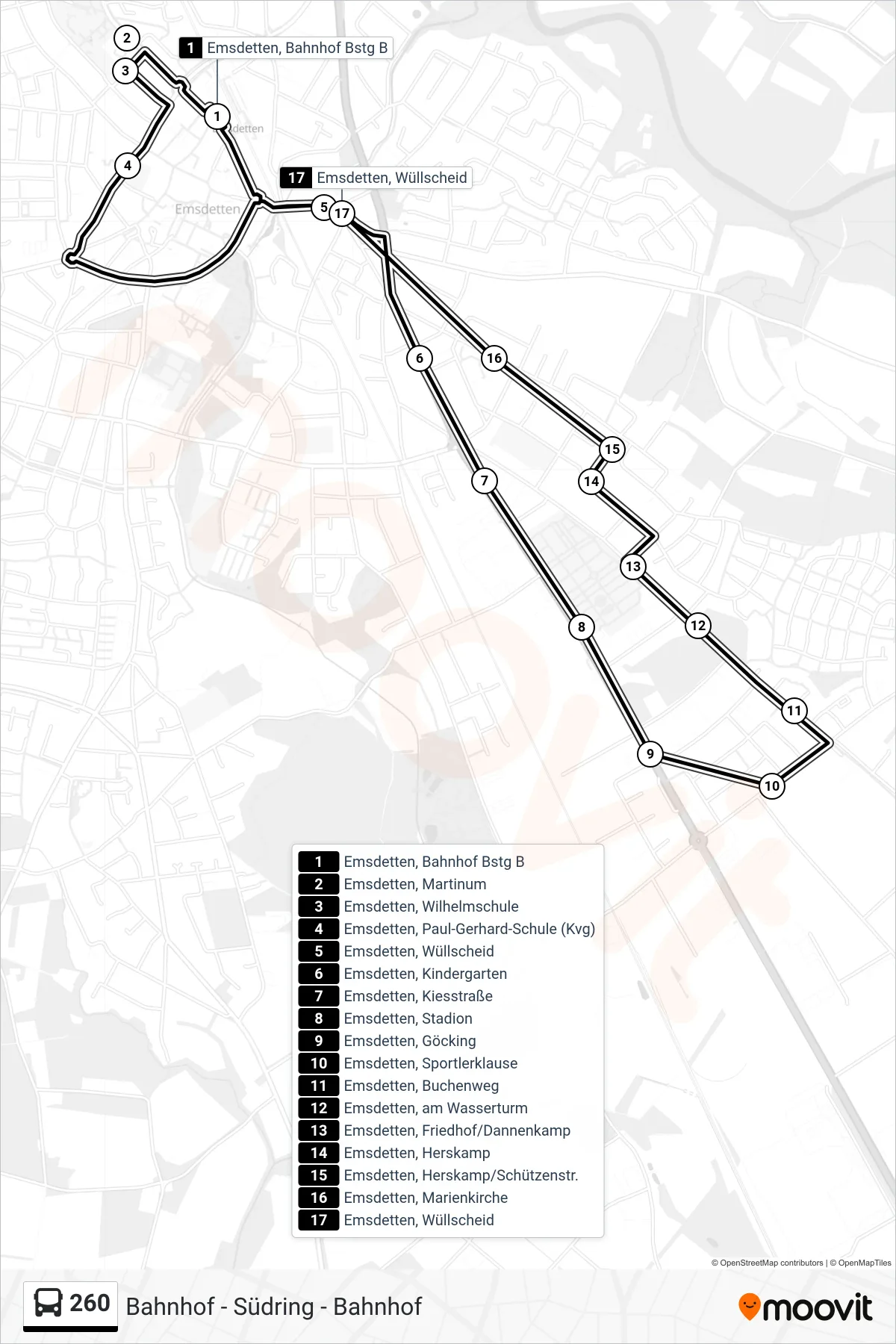 Linie 260 (Bus) Richtung Emsdetten, Bahnhof Bstg B: Route und Haltestellen auf der Karte