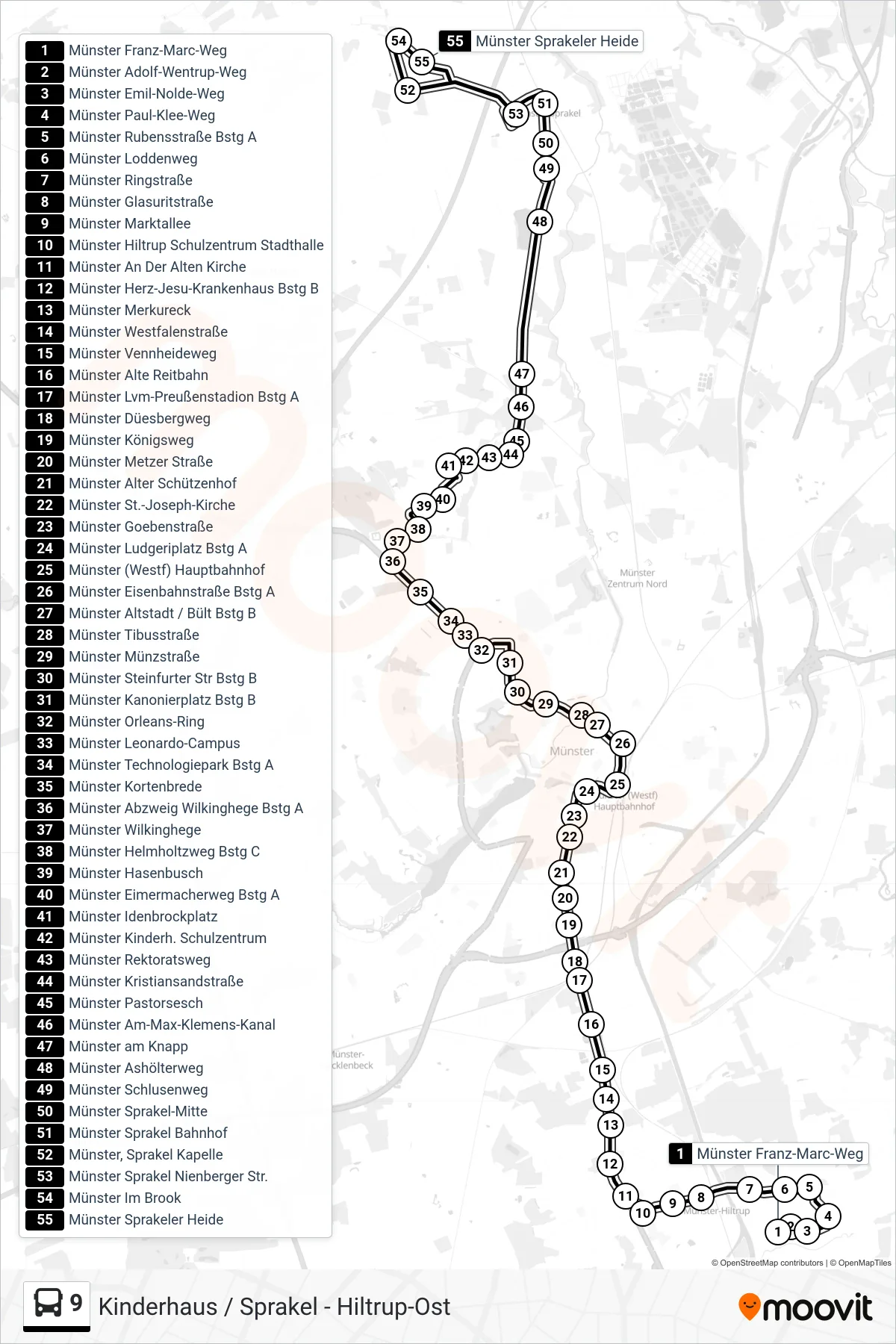 Linie 9 (Bus) Richtung Sprakel: Route und Haltestellen auf der Karte
