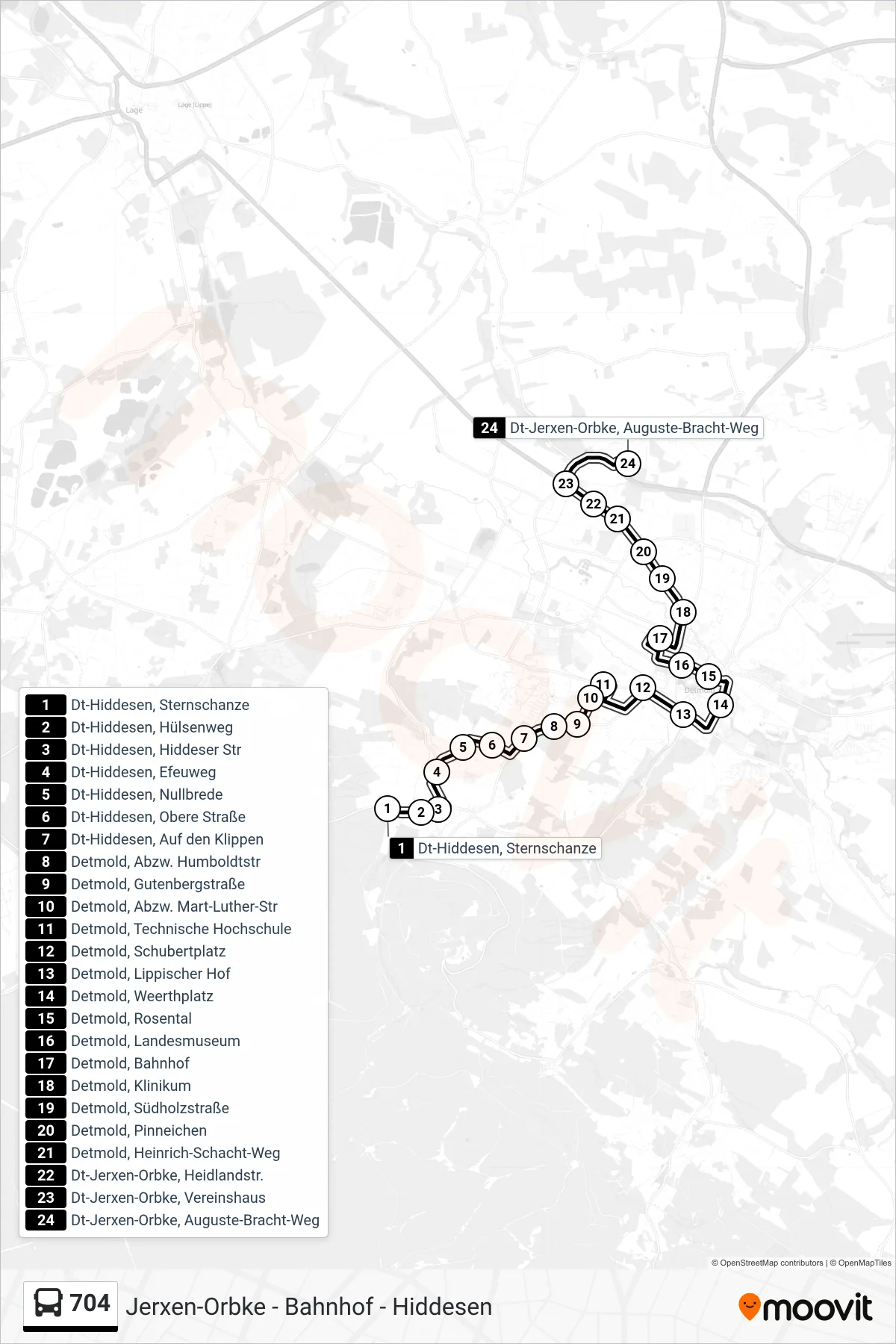 704 bus Line (Dt-Jerxen-Orbke, Auguste-Bracht-Weg) route and stops on a map