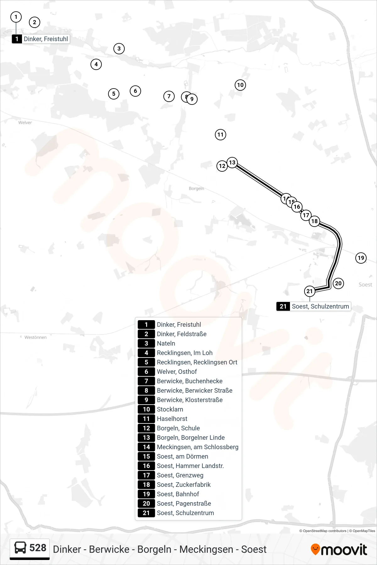 Linie 528 (Bus) Richtung Soest, Schulzentrum: Route und Haltestellen auf der Karte