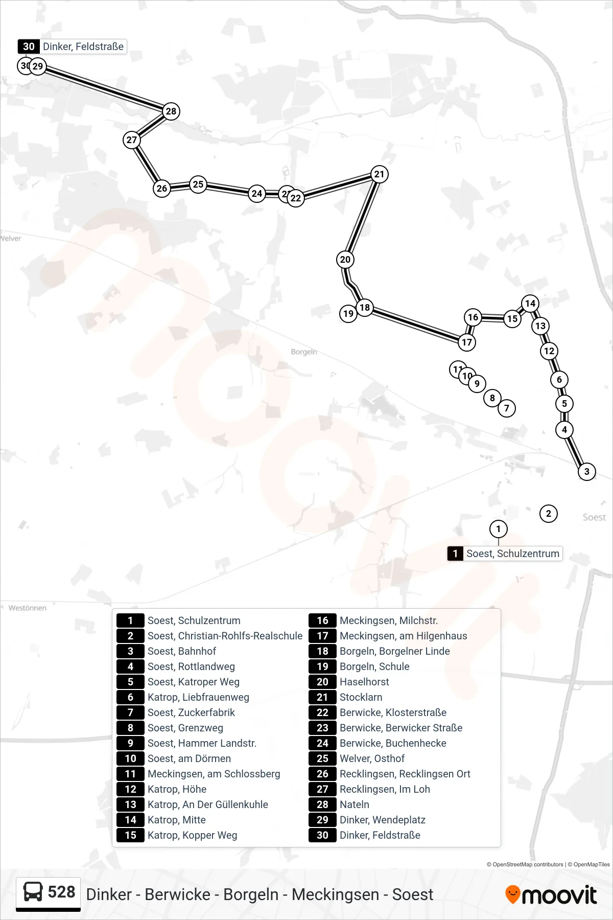 528 bus Line (Dinker, Feldstraße) route and stops on a map