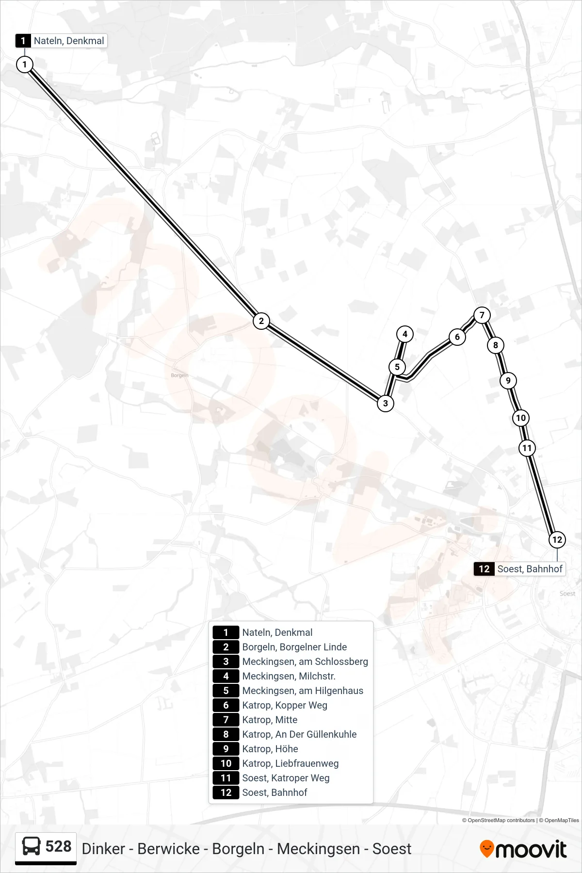 528 bus Line (Soest, Bahnhof) route and stops on a map