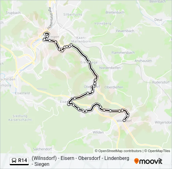 R14 Bus Line Map