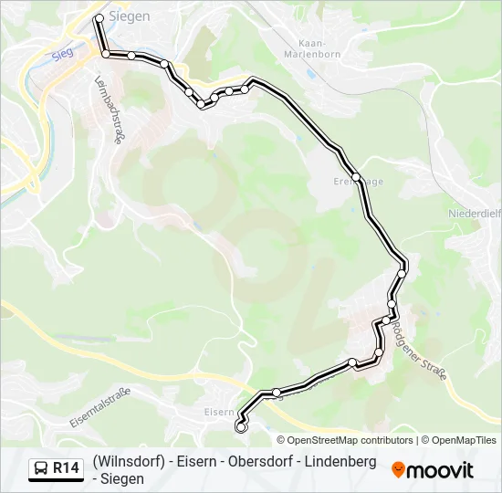 R14 Bus Line Map