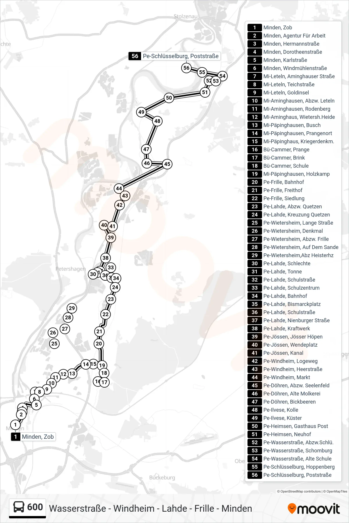 600 bus Line (Pe-Schlüsselburg, Poststraße) route and stops on a map