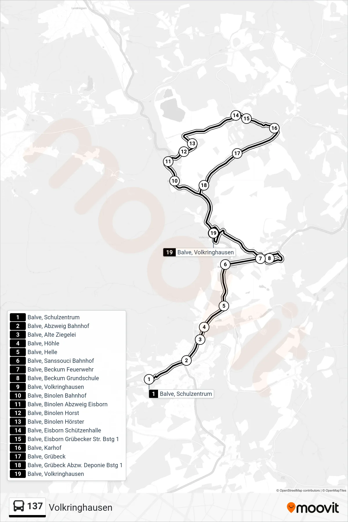 Linie 137 (Bus) Richtung Volkringhausen: Route und Haltestellen auf der Karte