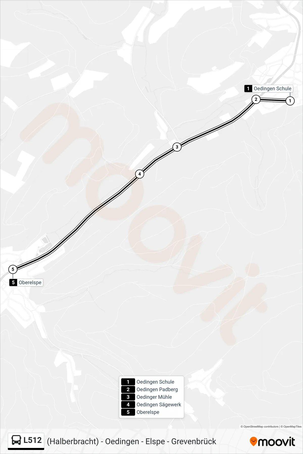 L512 bus Line (Oberelspe) route and stops on a map