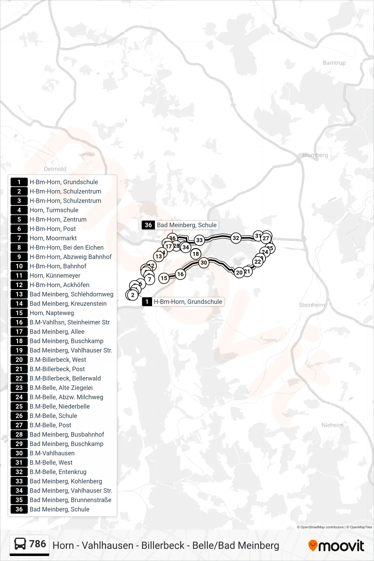786 bus Line (Bad Meinberg) route and stops on a map