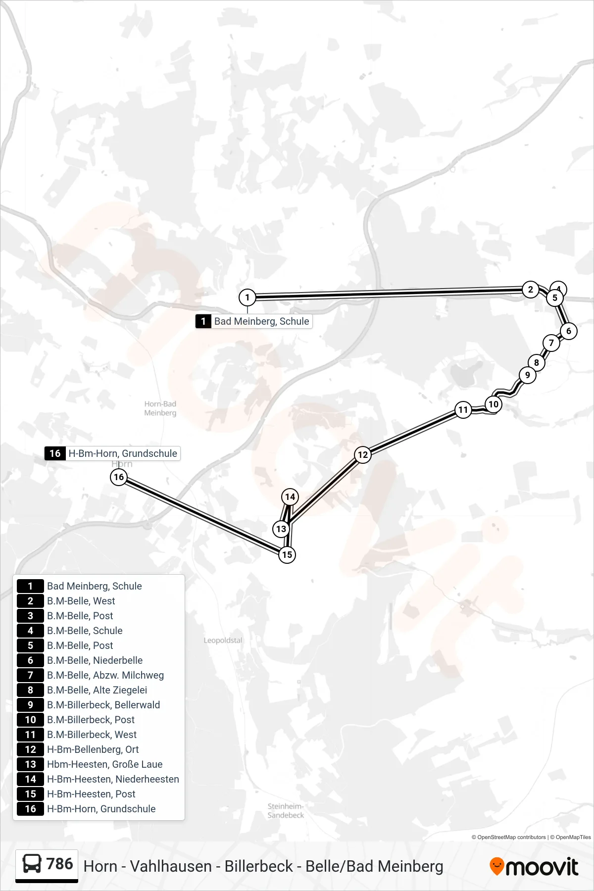 786 bus Line (H-Bm-Horn, Grundschule) route and stops on a map