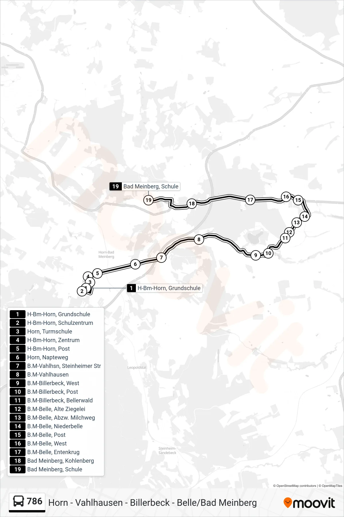 786 bus Line (Bad Meinberg, Schule) route and stops on a map