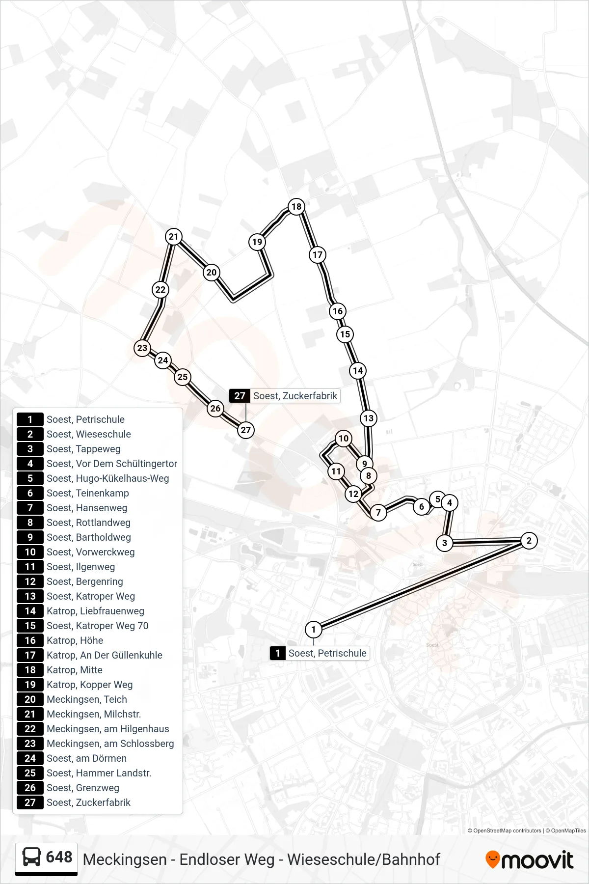 Linie 648 (Bus) Richtung Soest, Zuckerfabrik: Route und Haltestellen auf der Karte