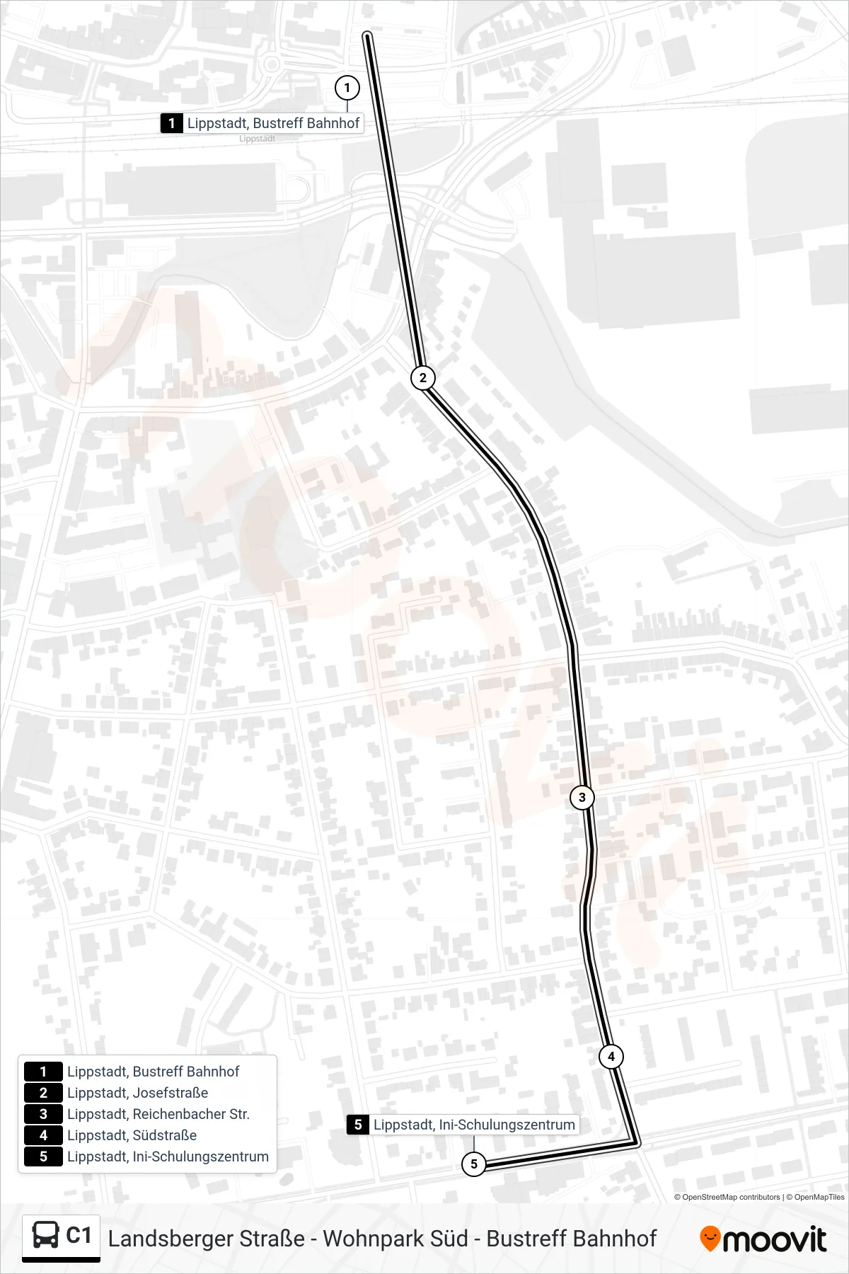 C1 bus Line (Lippstadt, Ini-Schulungszentrum) route and stops on a map