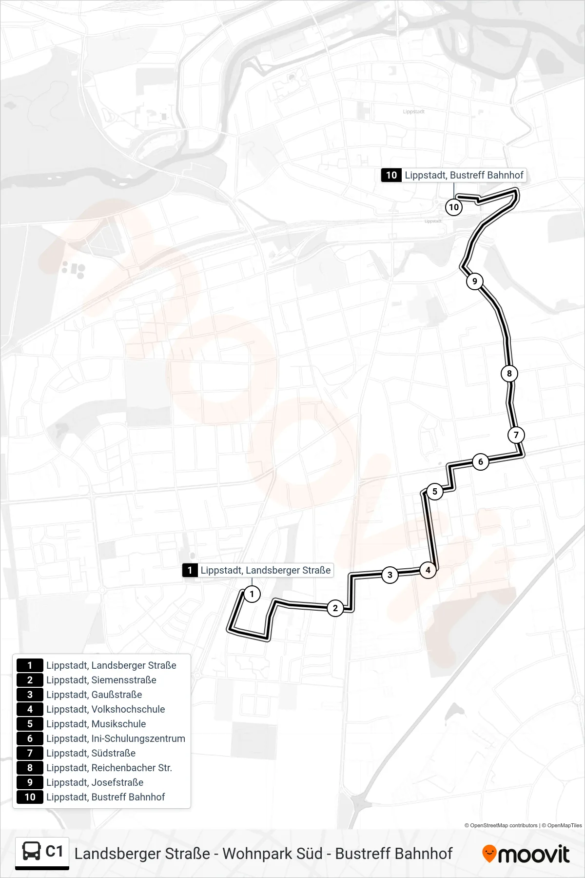 Linie C1 (Bus) Richtung Lippstadt, Bustreff Bahnhof C: Route und Haltestellen auf der Karte