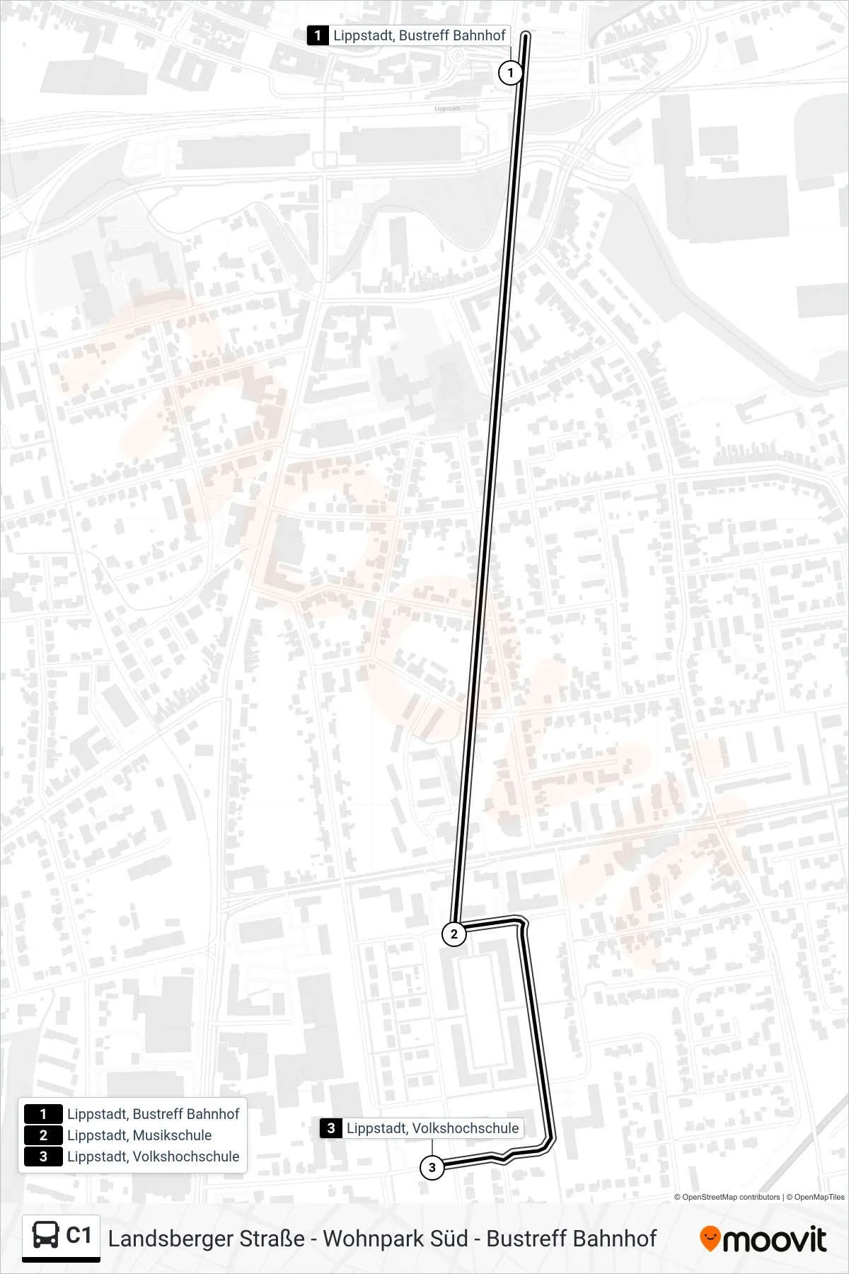 C1 bus Line (Lippstadt, Volkshochschule) route and stops on a map