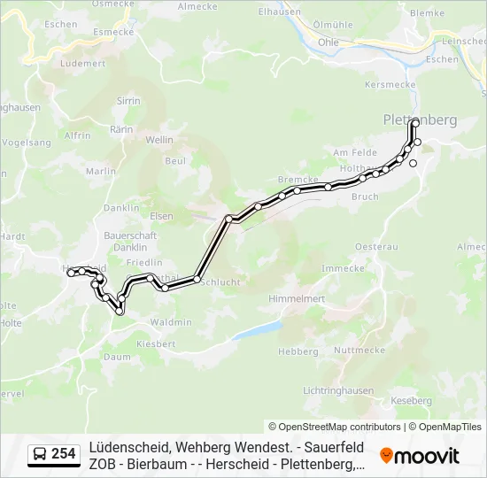 Автобус 254: карта маршрута