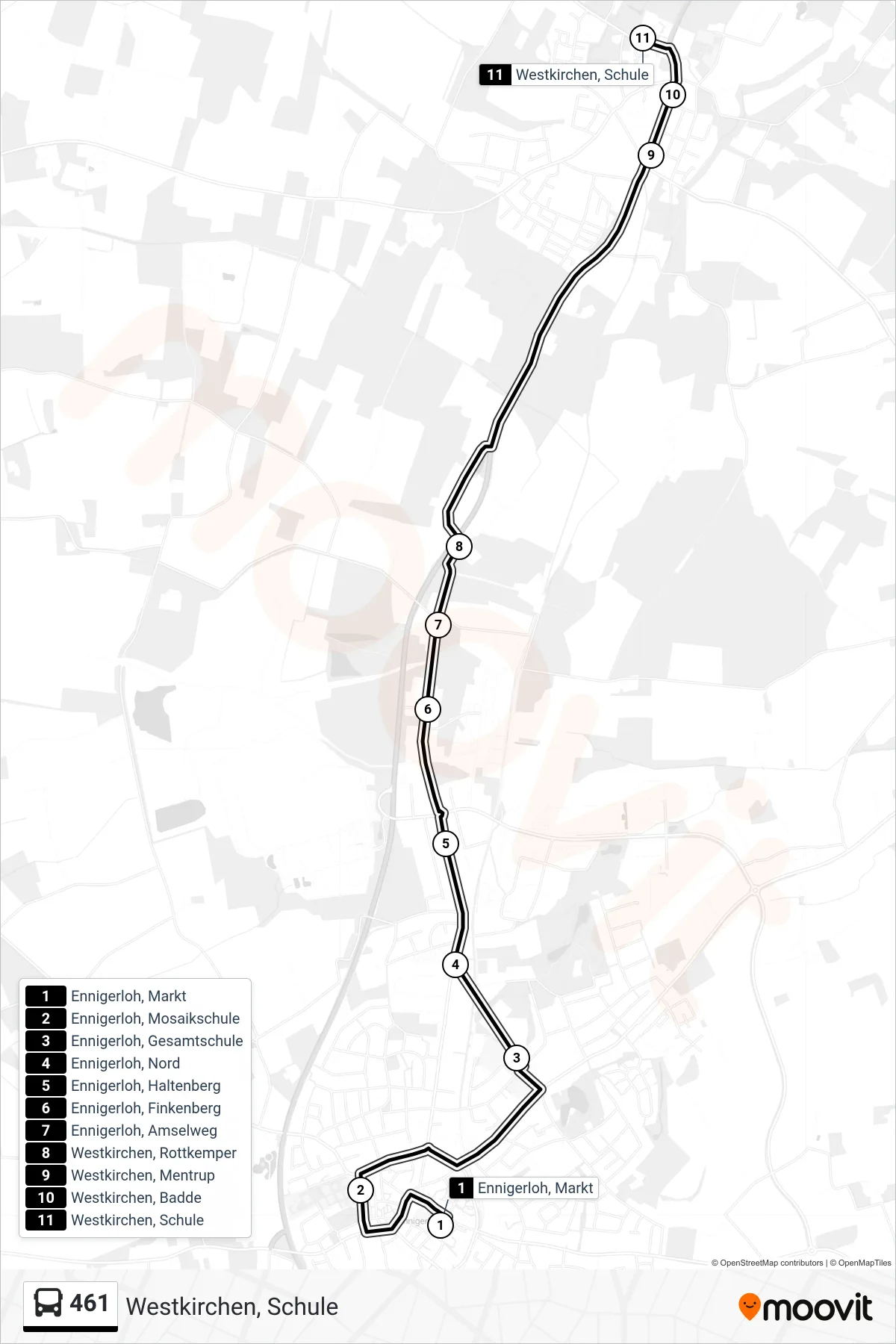 Linie 461 (Bus) Richtung Westkirchen, Schule: Route und Haltestellen auf der Karte