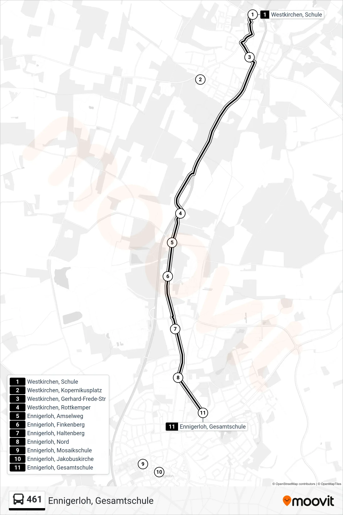 461 bus Line (Ennigerloh, Gesamtschule) route and stops on a map