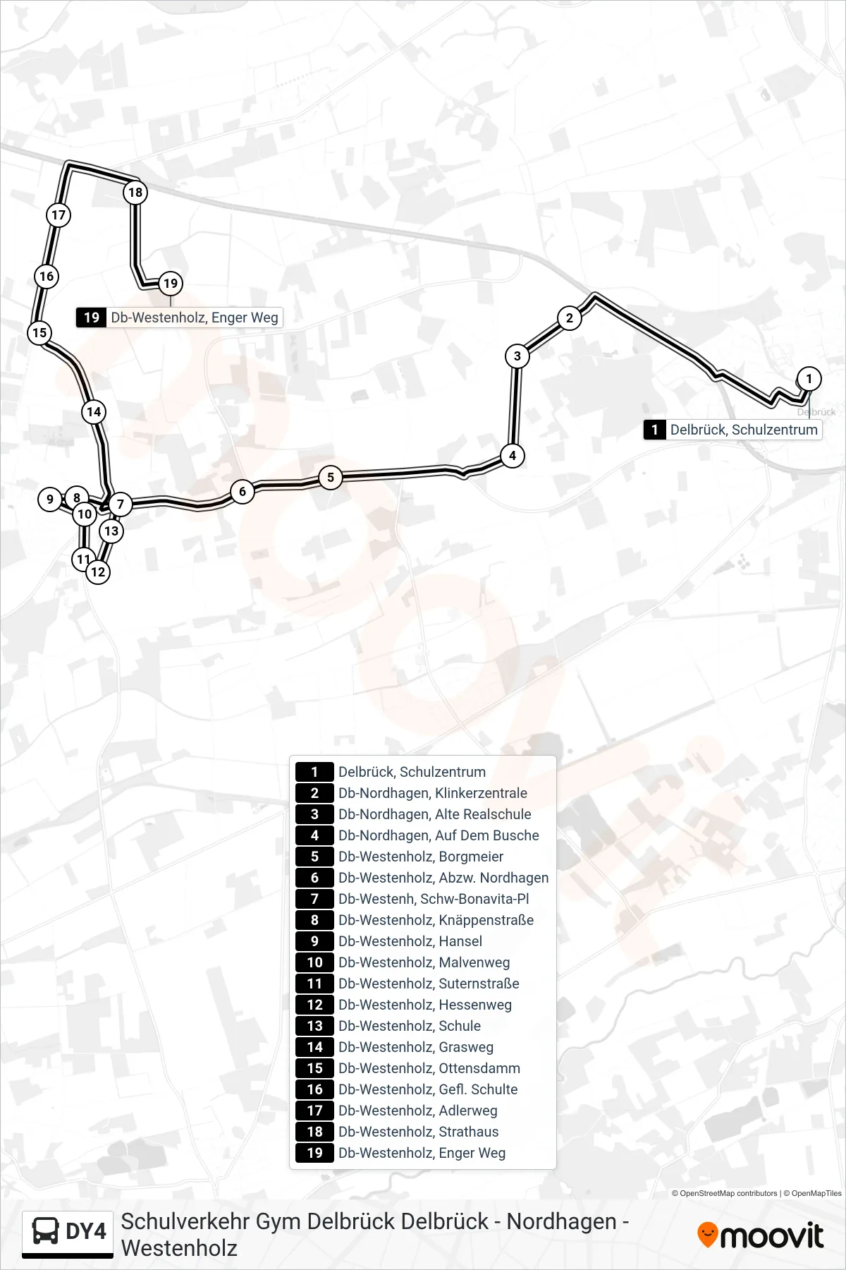 DY4 bus Line (Db-Westenholz, Enger Weg) route and stops on a map