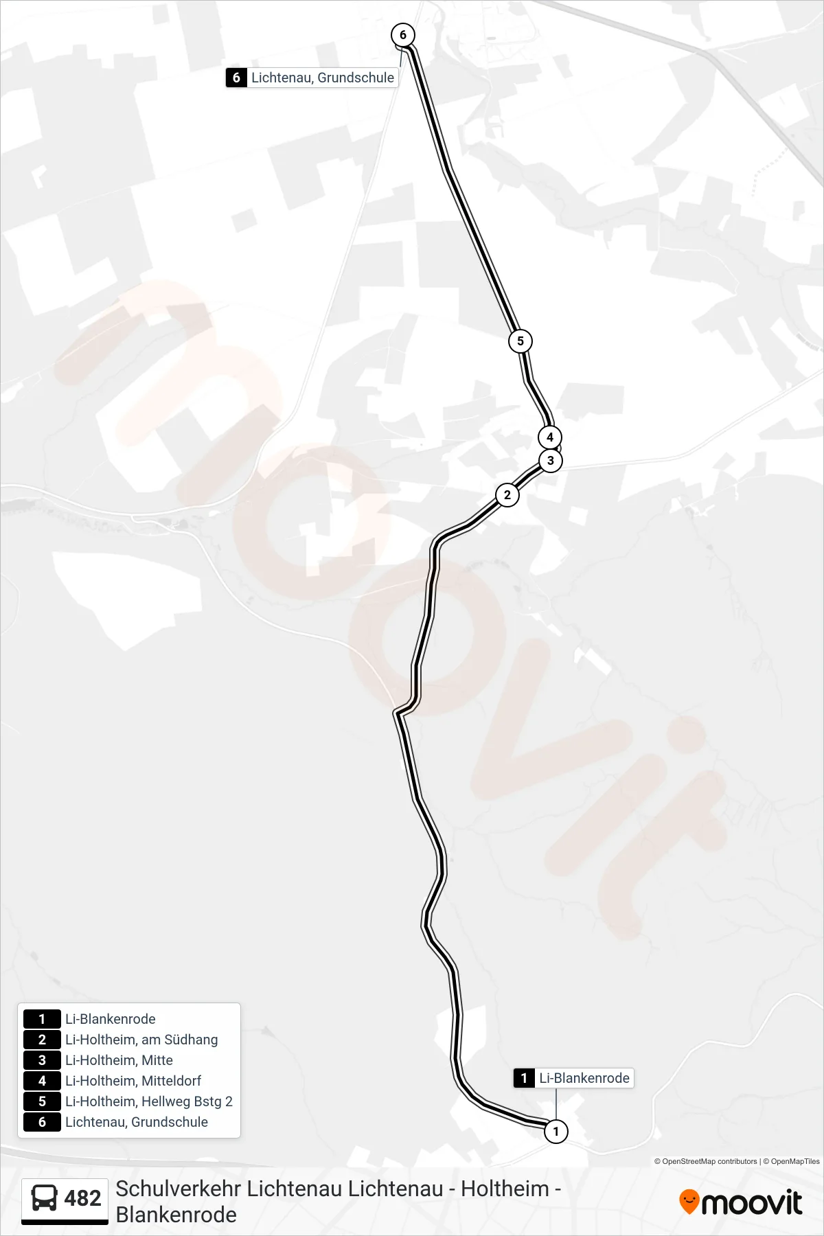 482 bus Line (Lichtenau, Grundschule) route and stops on a map