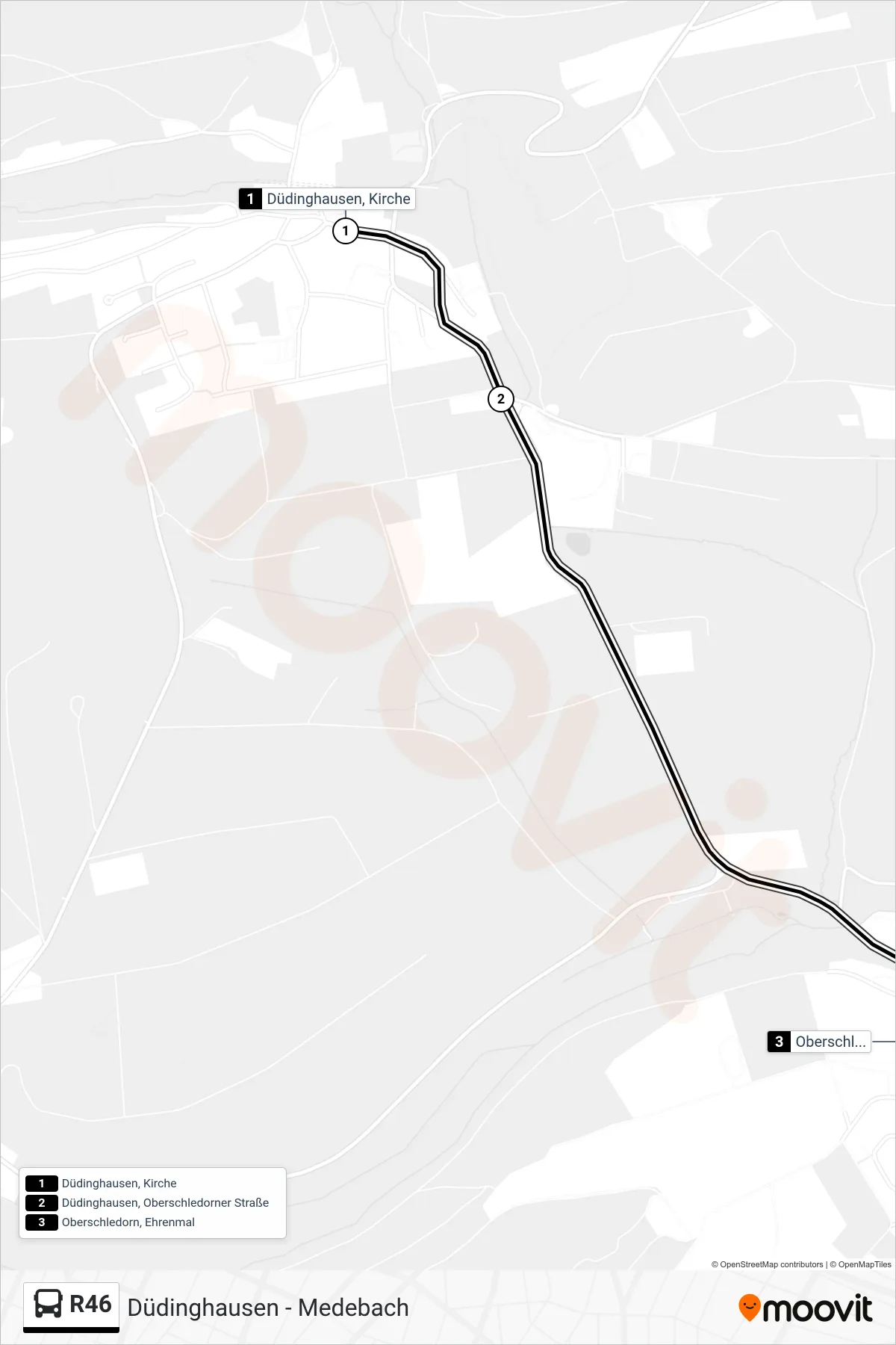 R46 bus Line (Oberschledorn, Ehrenmal) route and stops on a map