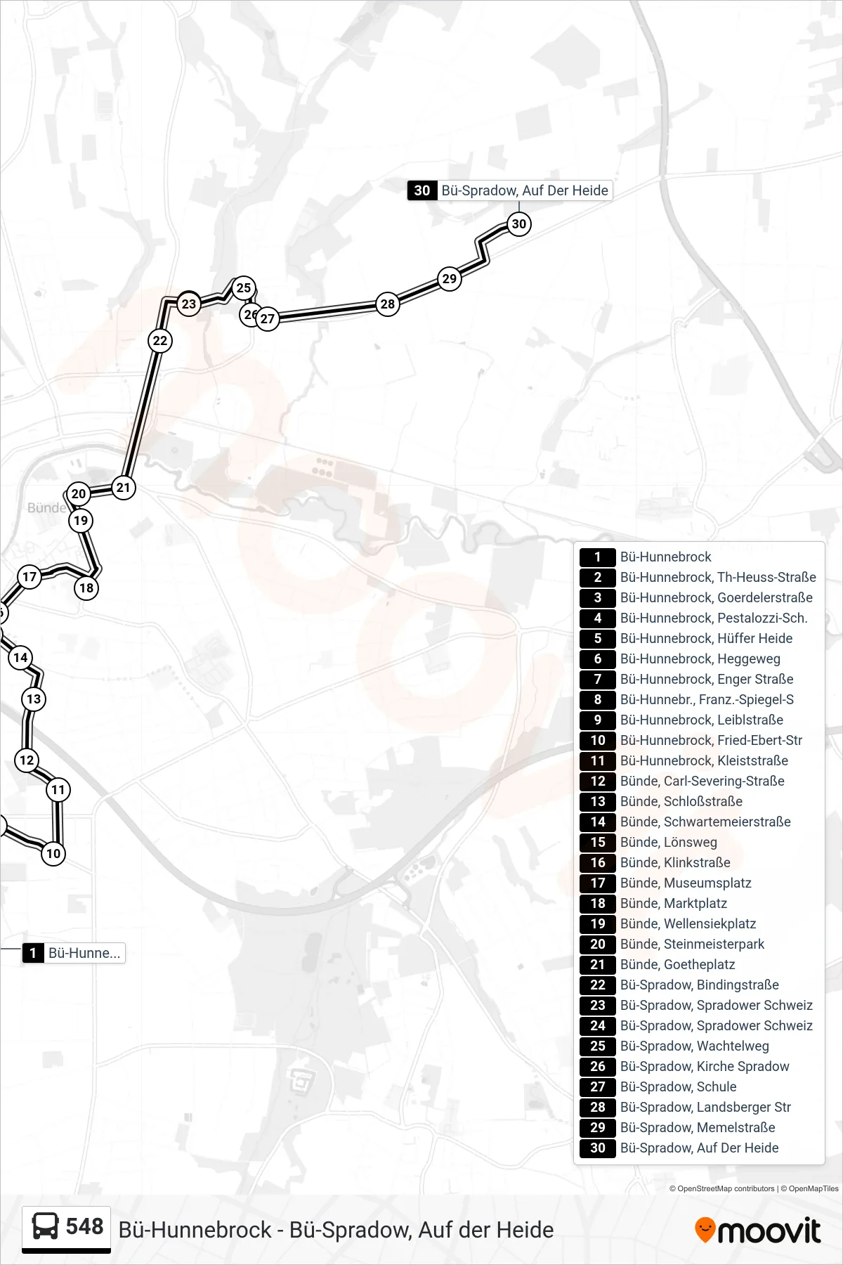 548 bus Line (Bü-Spradow, Auf Der Heide) route and stops on a map