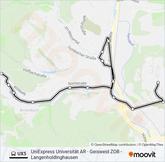 Автобус UX5: карта маршрута