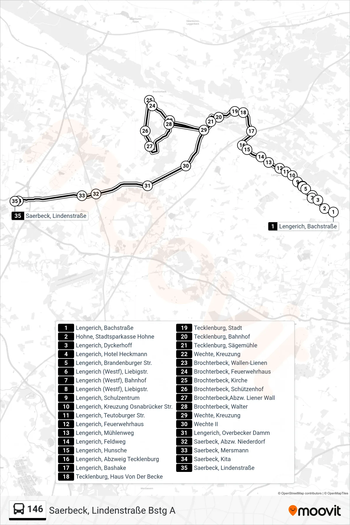 146 bus Line (Saerbeck, Lindenstraße Bstg A) route and stops on a map
