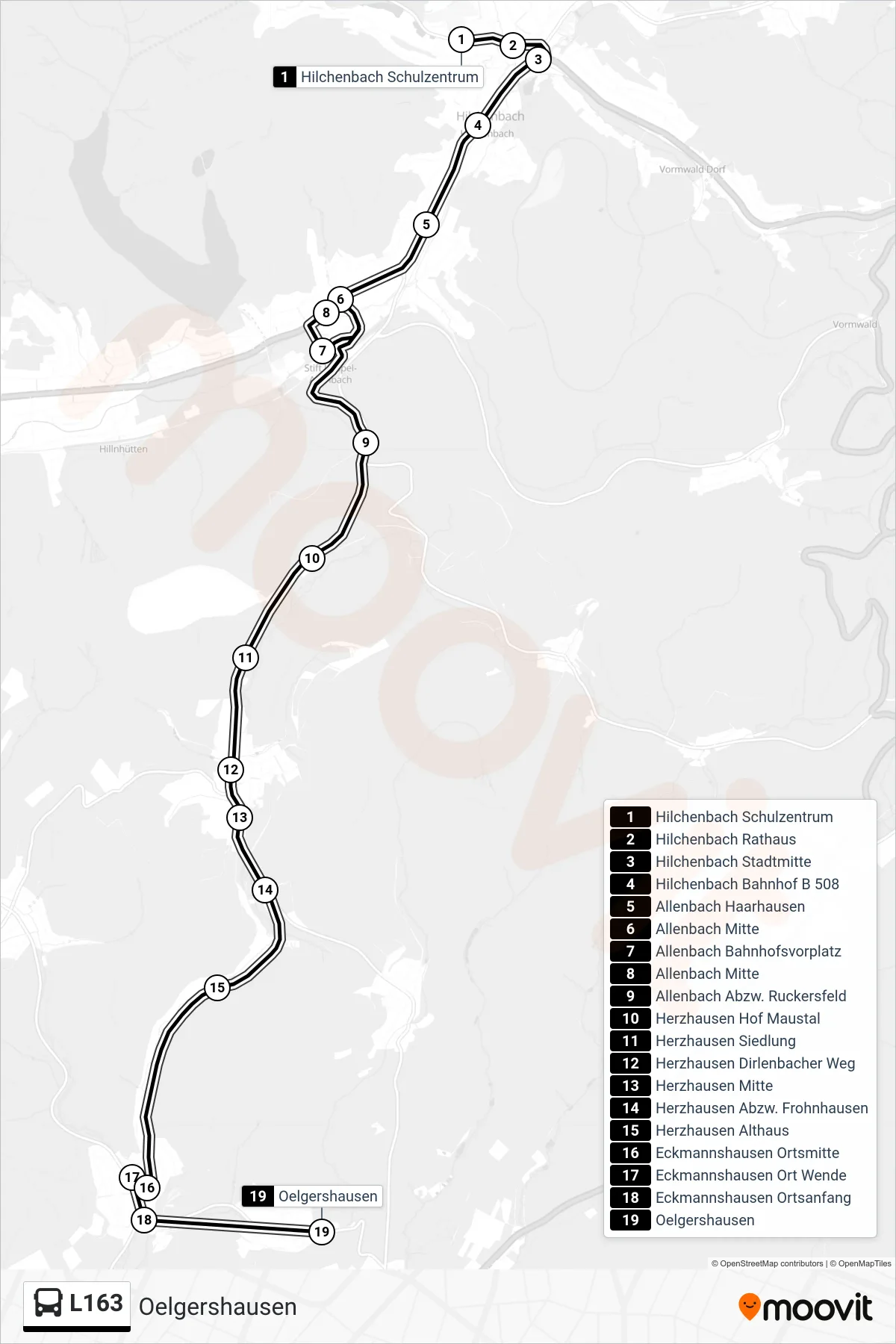L163 bus Line (Oelgershausen) route and stops on a map