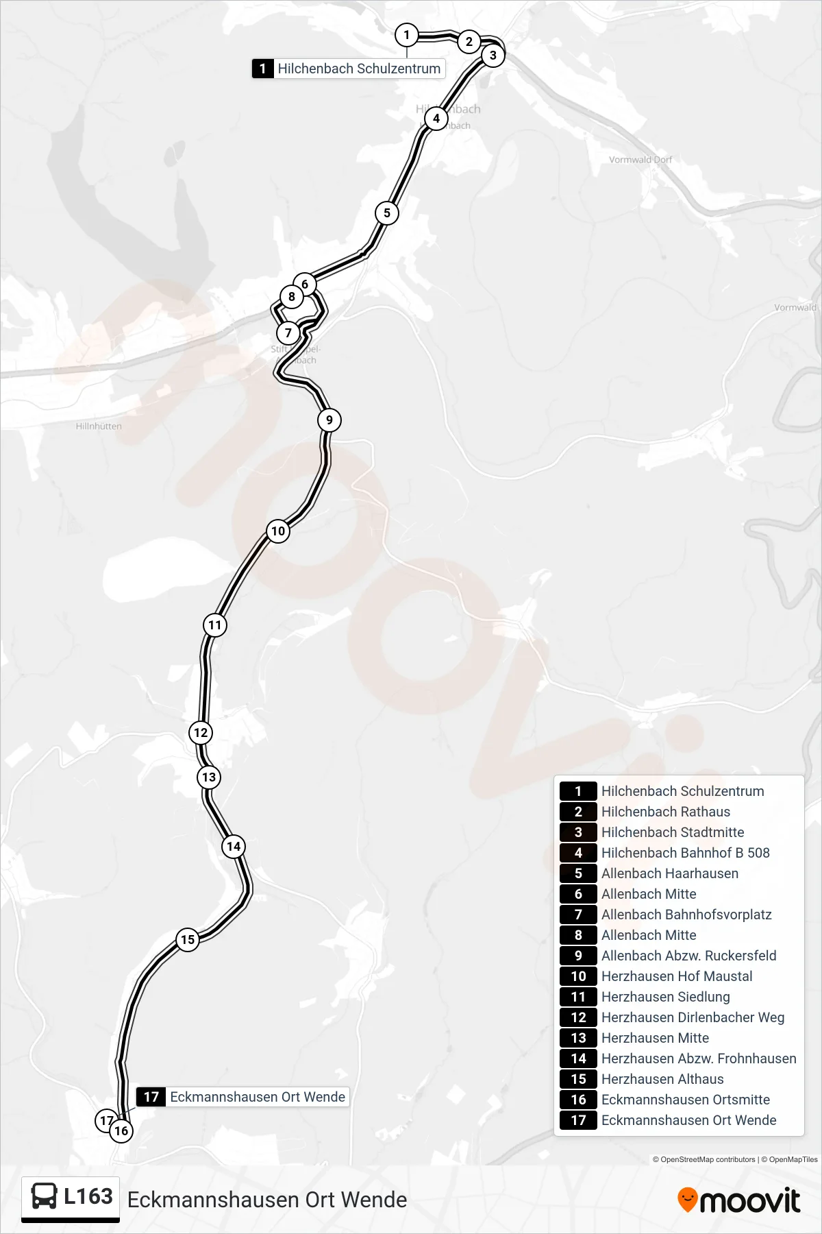 L163 bus Line (Eckmannshausen Ort Wende) route and stops on a map