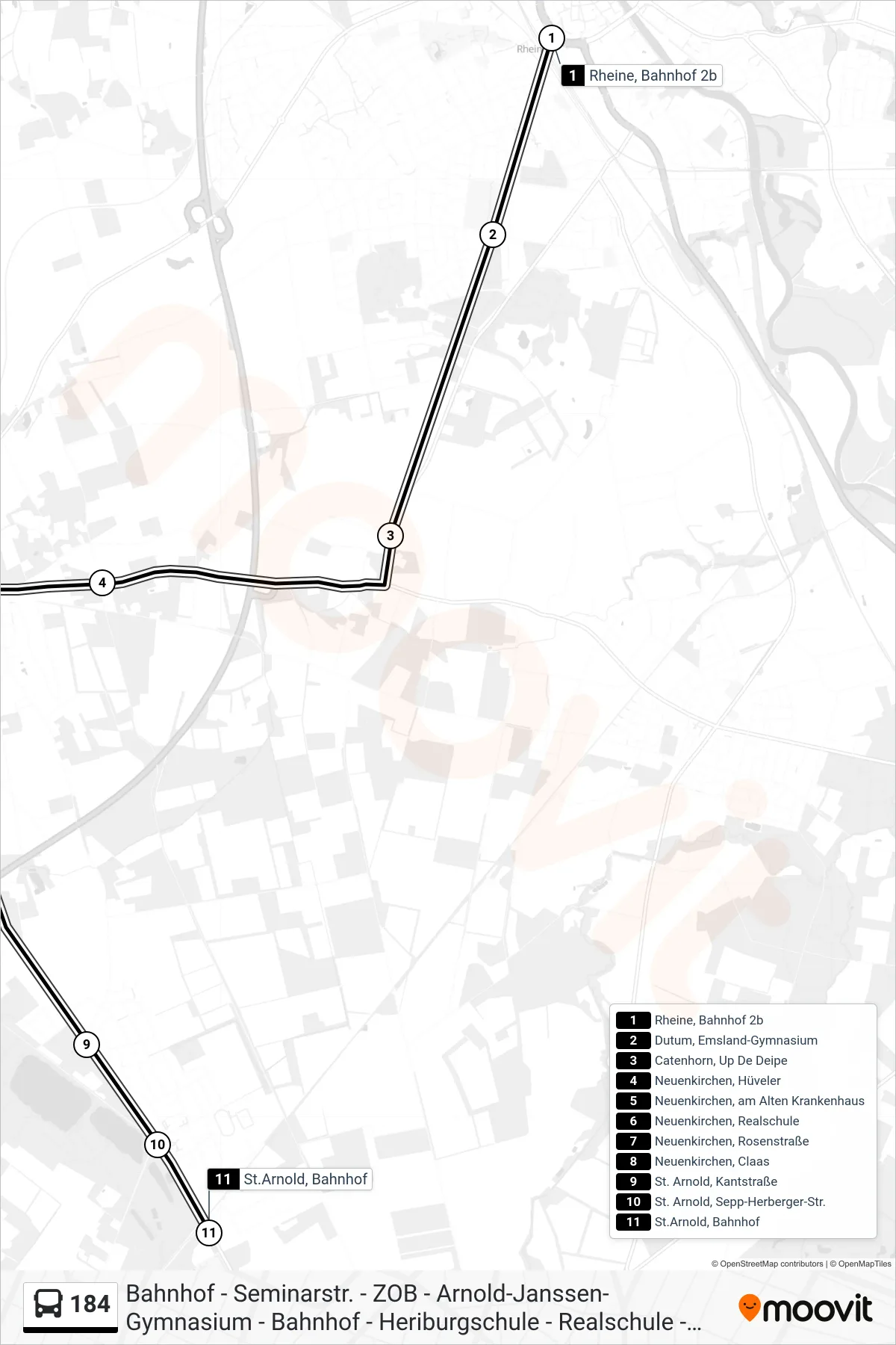 184 bus Line (St.Arnold, Bahnhof) route and stops on a map