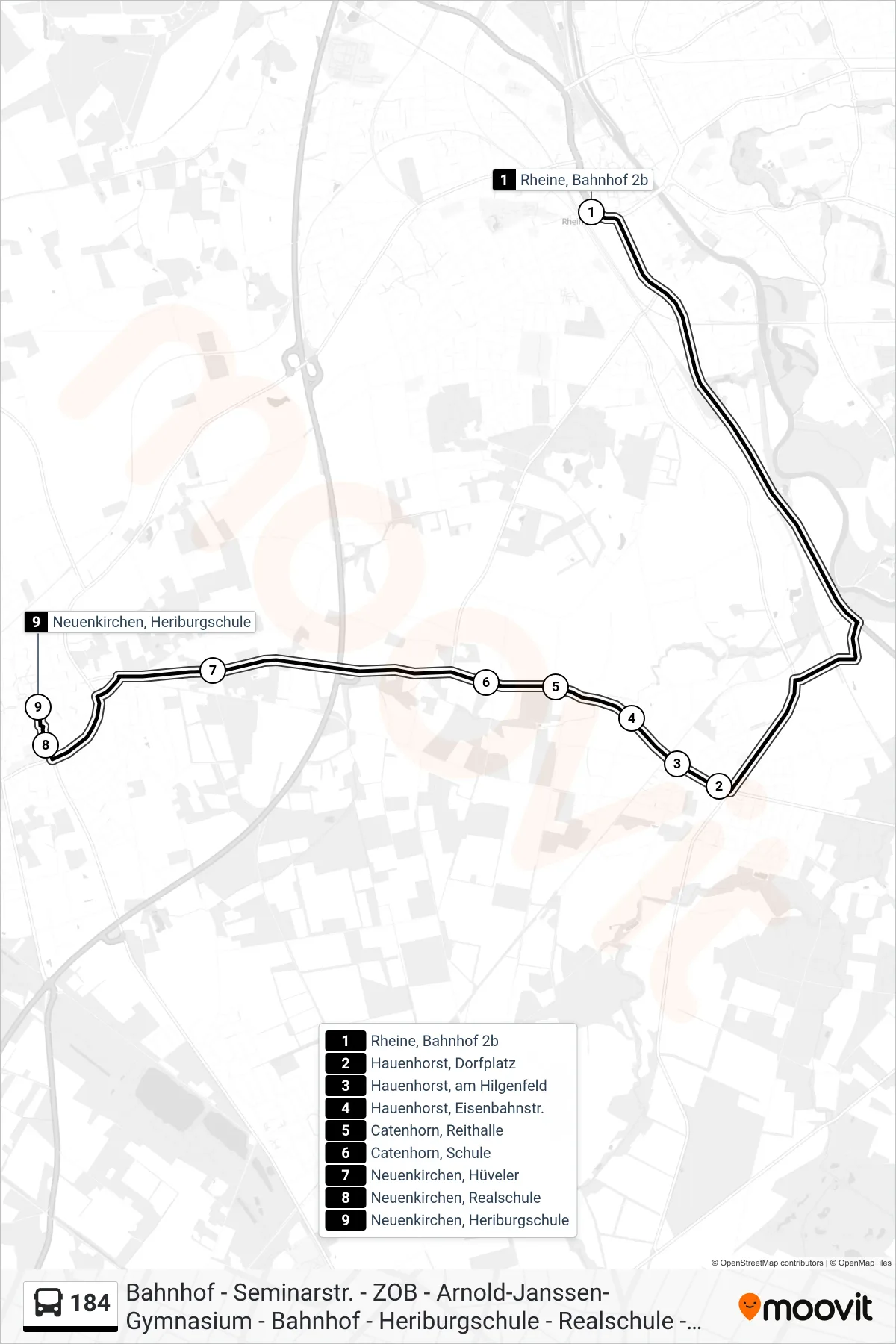 Linie 184 (Bus) Richtung Neuenkirchen, Heriburgschule: Route und Haltestellen auf der Karte