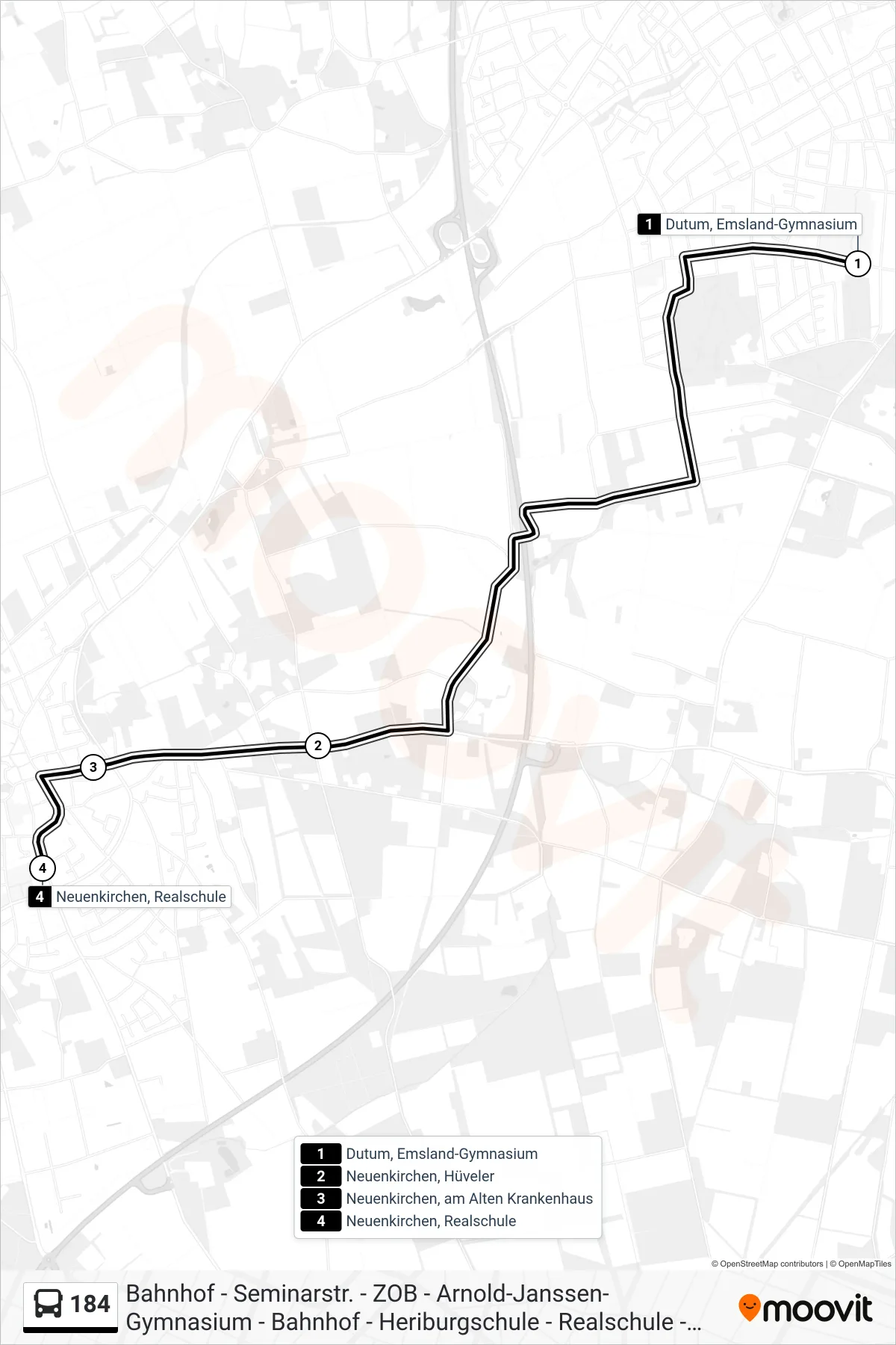 Linie 184 (Bus) Richtung Neuenkirchen, Realschule: Route und Haltestellen auf der Karte