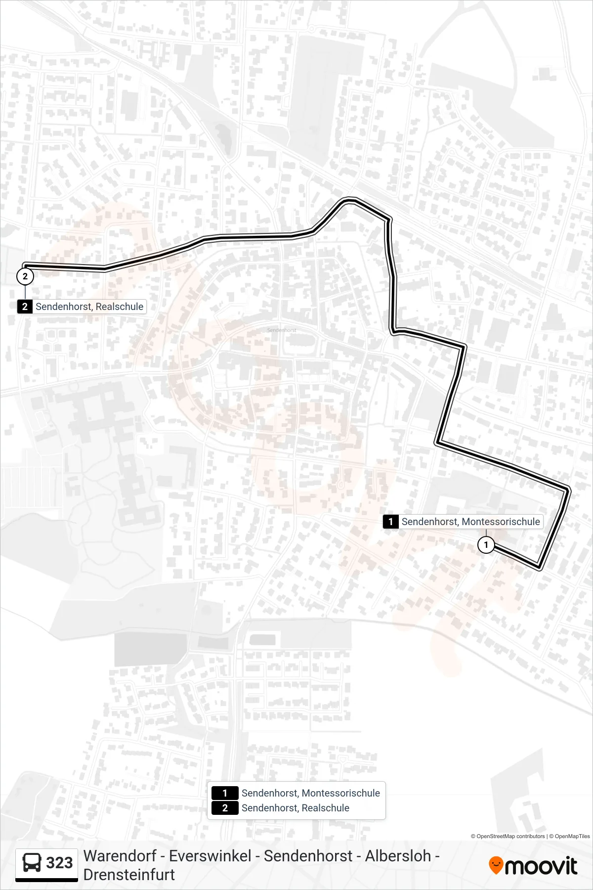 Linie 323 (Bus) Richtung Sendenhorst, Realschule Bstg B: Route und Haltestellen auf der Karte
