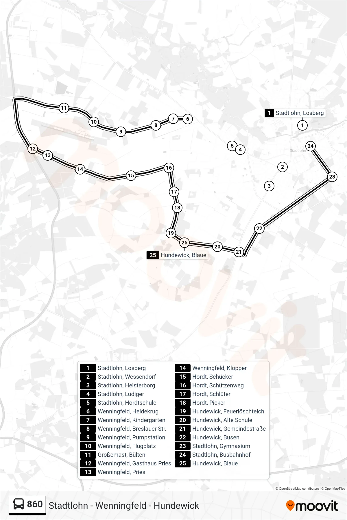 860 bus Line (Stadtlohn, Busbahnhof Bstg B1) route and stops on a map