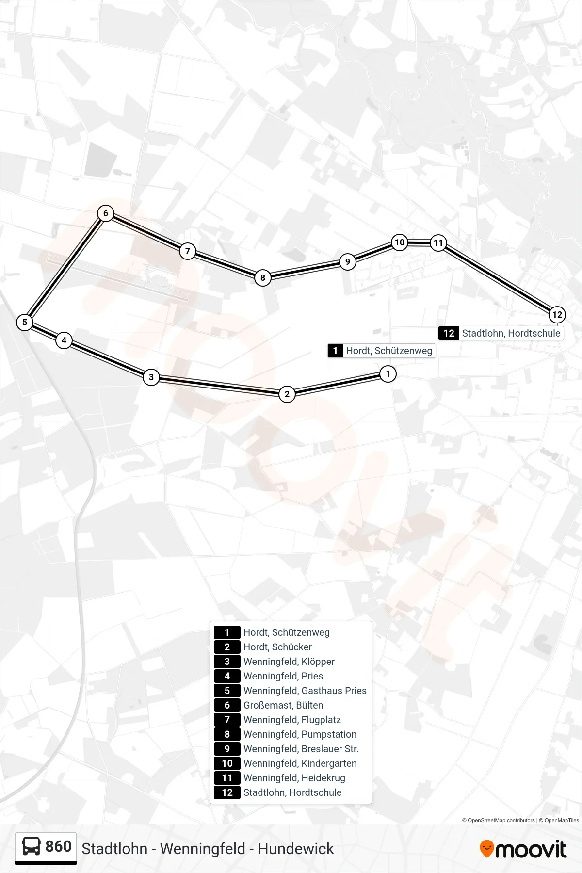 Linie 860 (Bus) Richtung Stadtlohn, Hordtschule: Route und Haltestellen auf der Karte