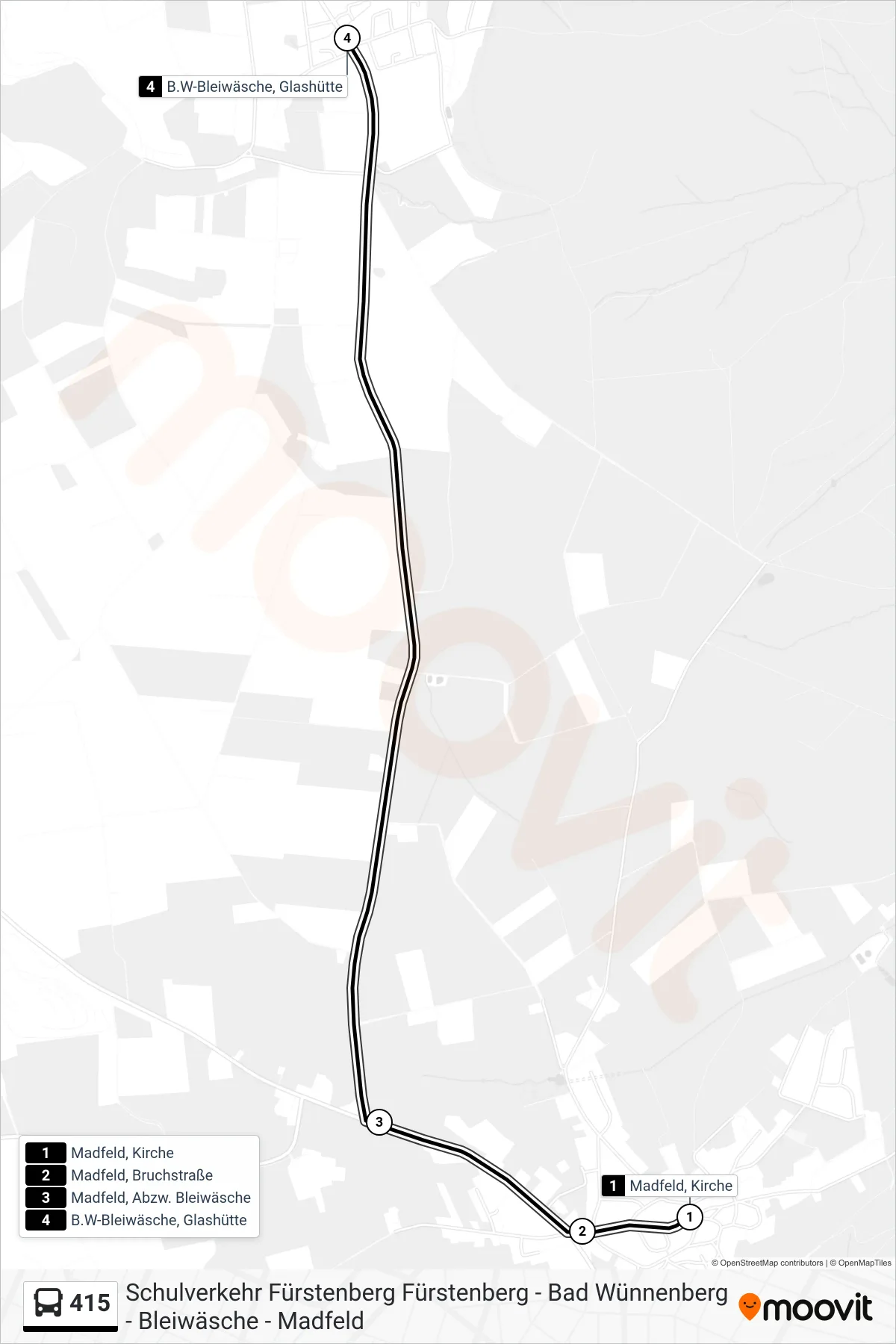 Linie 415 (Bus) Richtung B.W-Bleiwäsche, Glashütte: Route und Haltestellen auf der Karte