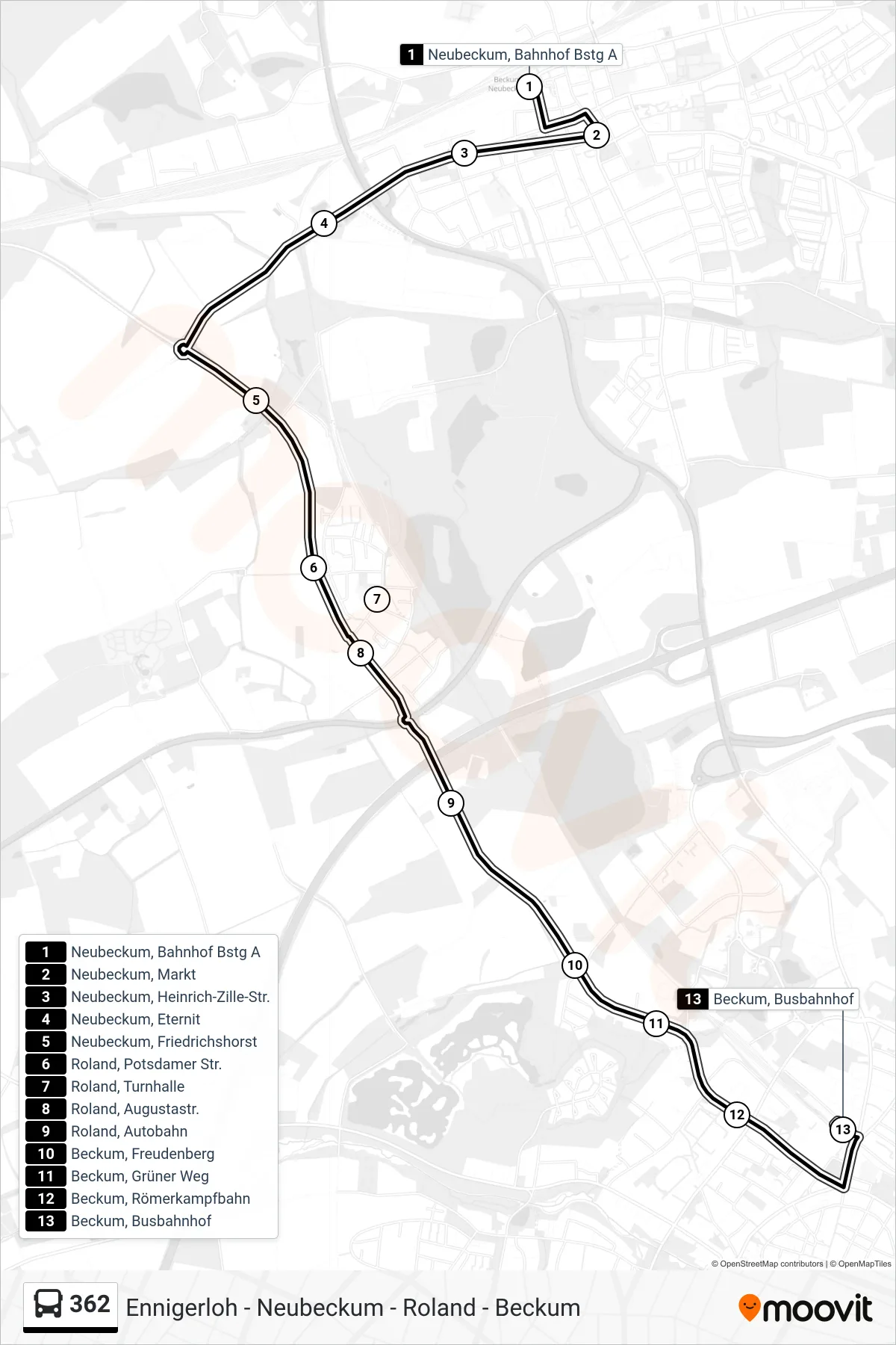 Linie 362 (Bus) Richtung Beckum, Busbahnhof Bstg C: Route und Haltestellen auf der Karte