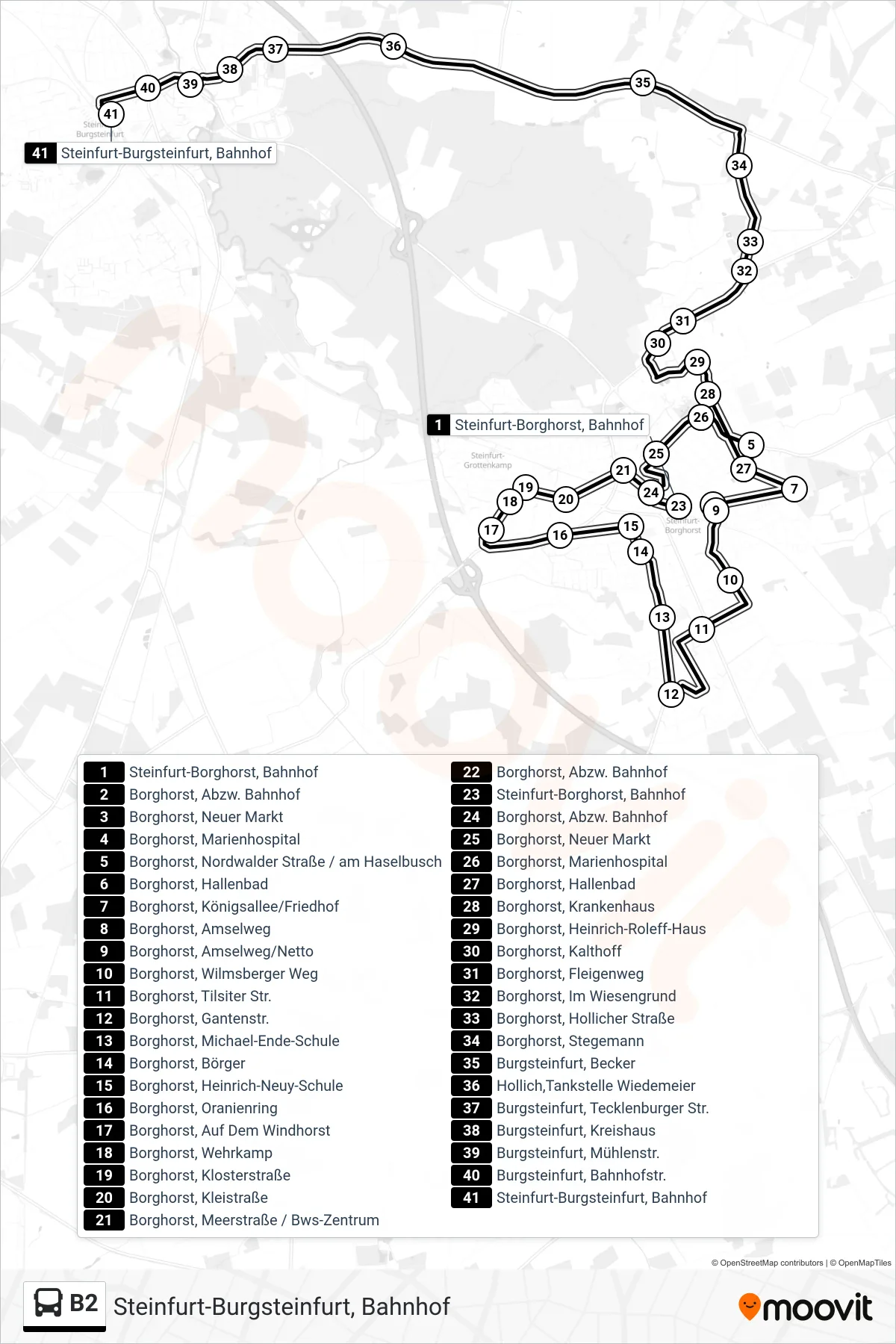 Linie B2 (Bus) Richtung Steinfurt-Burgsteinfurt, Bahnhof: Route und Haltestellen auf der Karte