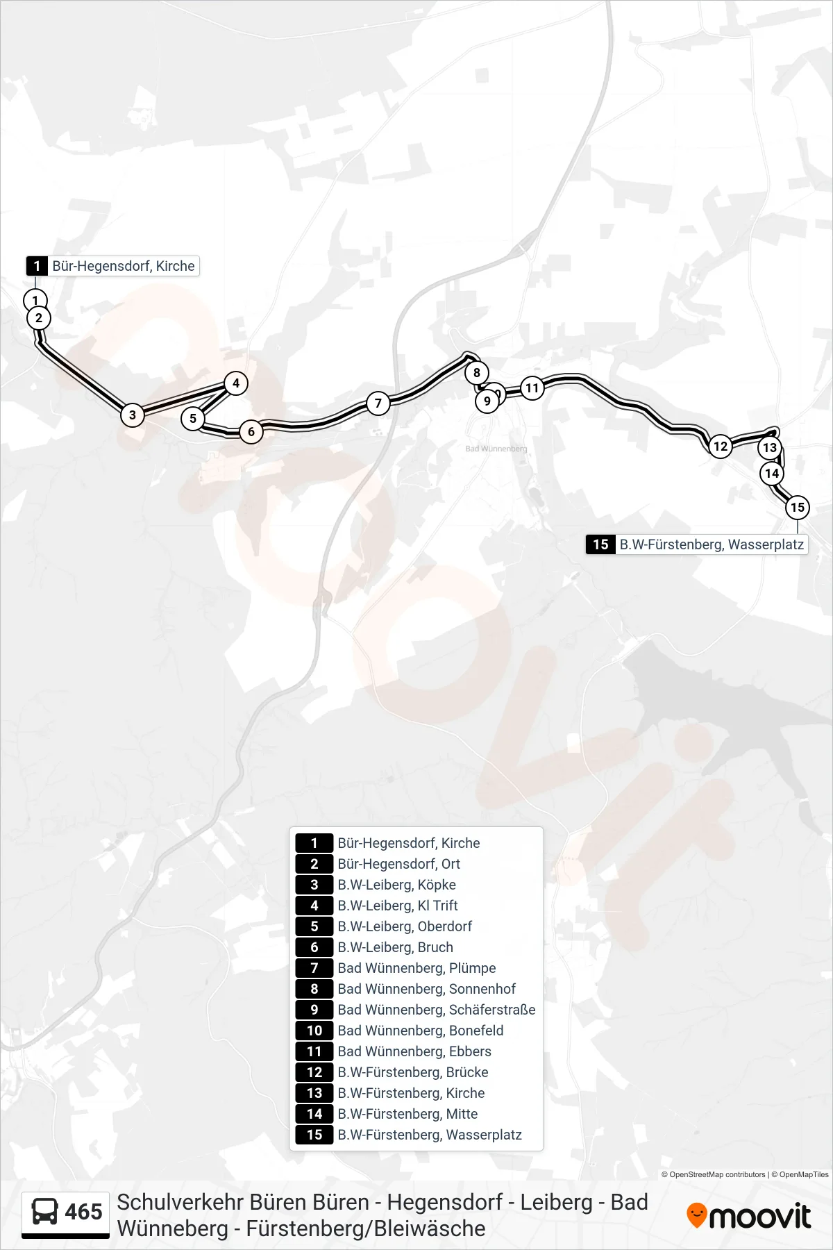 Linie 465 (Bus) Richtung B.W-Fürstenberg, Wasserplatz: Route und Haltestellen auf der Karte