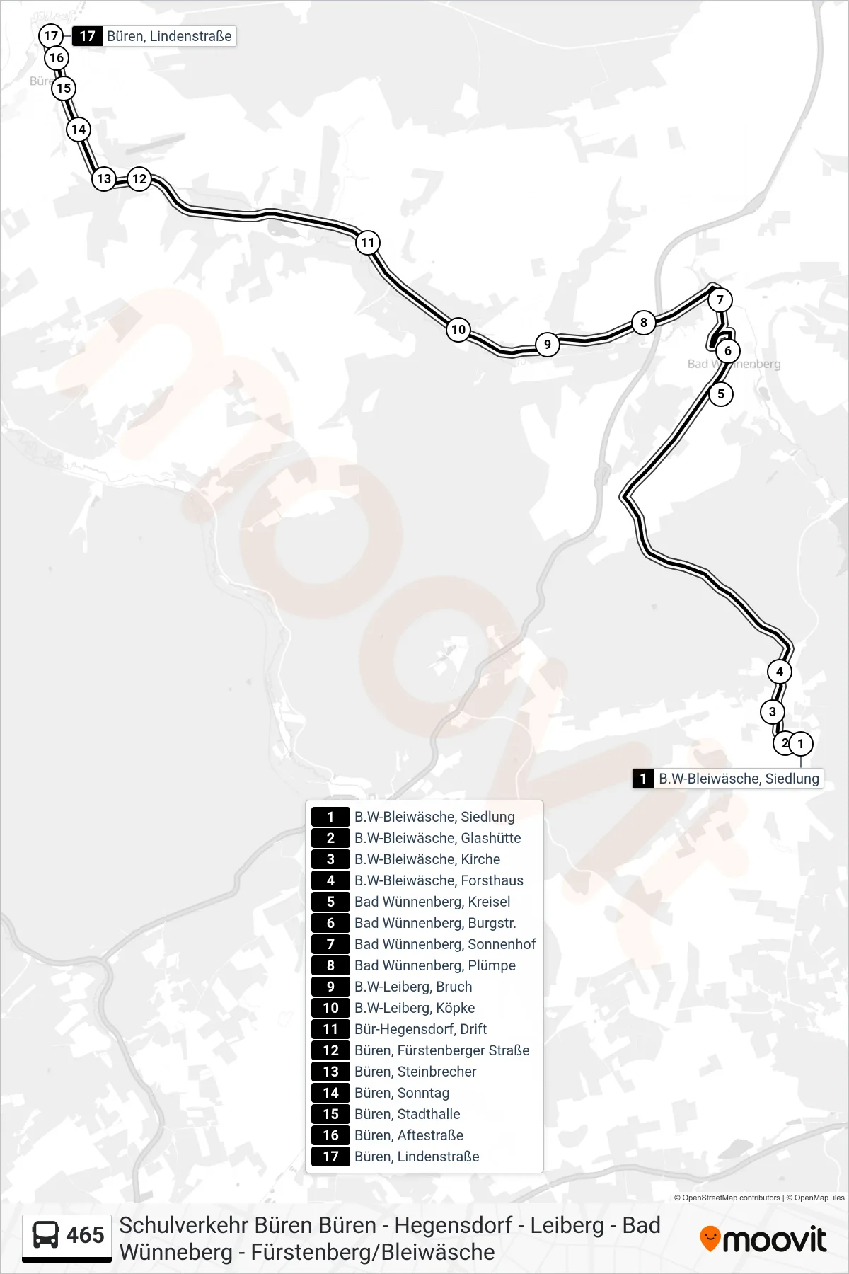 Linie 465 (Bus) Richtung Büren, Lindenstraße: Route und Haltestellen auf der Karte