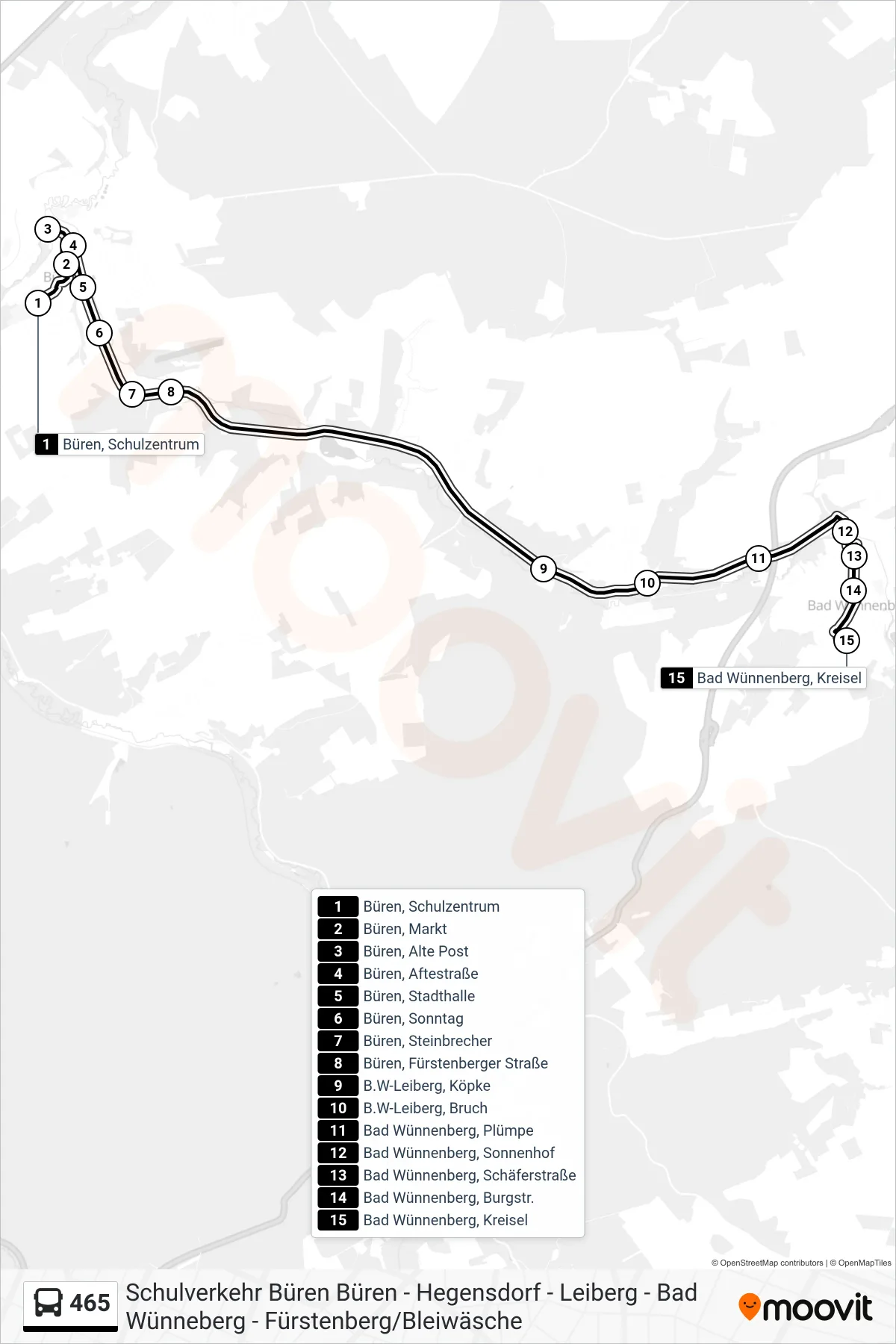Linie 465 (Bus) Richtung Bad Wünnenberg, Kreisel: Route und Haltestellen auf der Karte